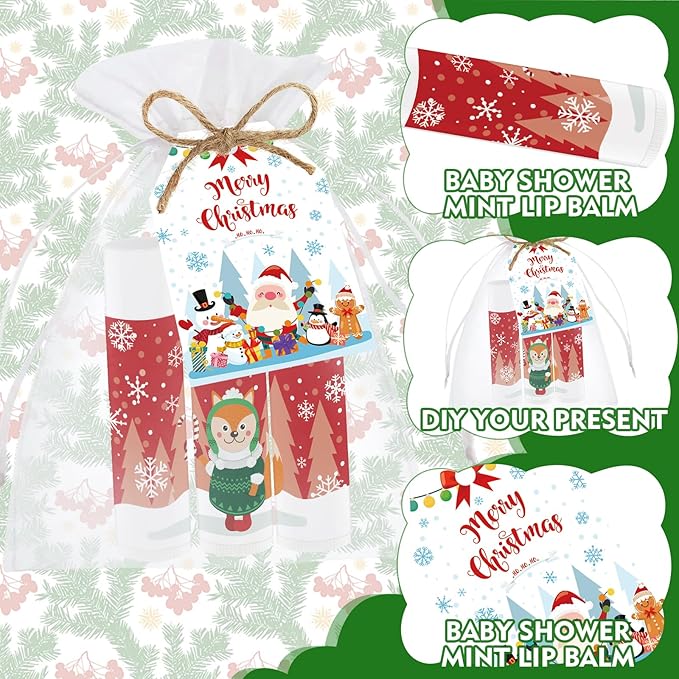 50 PCS Christmas Lip Balms Bulk Gift Christmas Stocking Stuffers Favors Lip Moisturizer Christmas Holidays Party Gift for Girls Kids Women Men