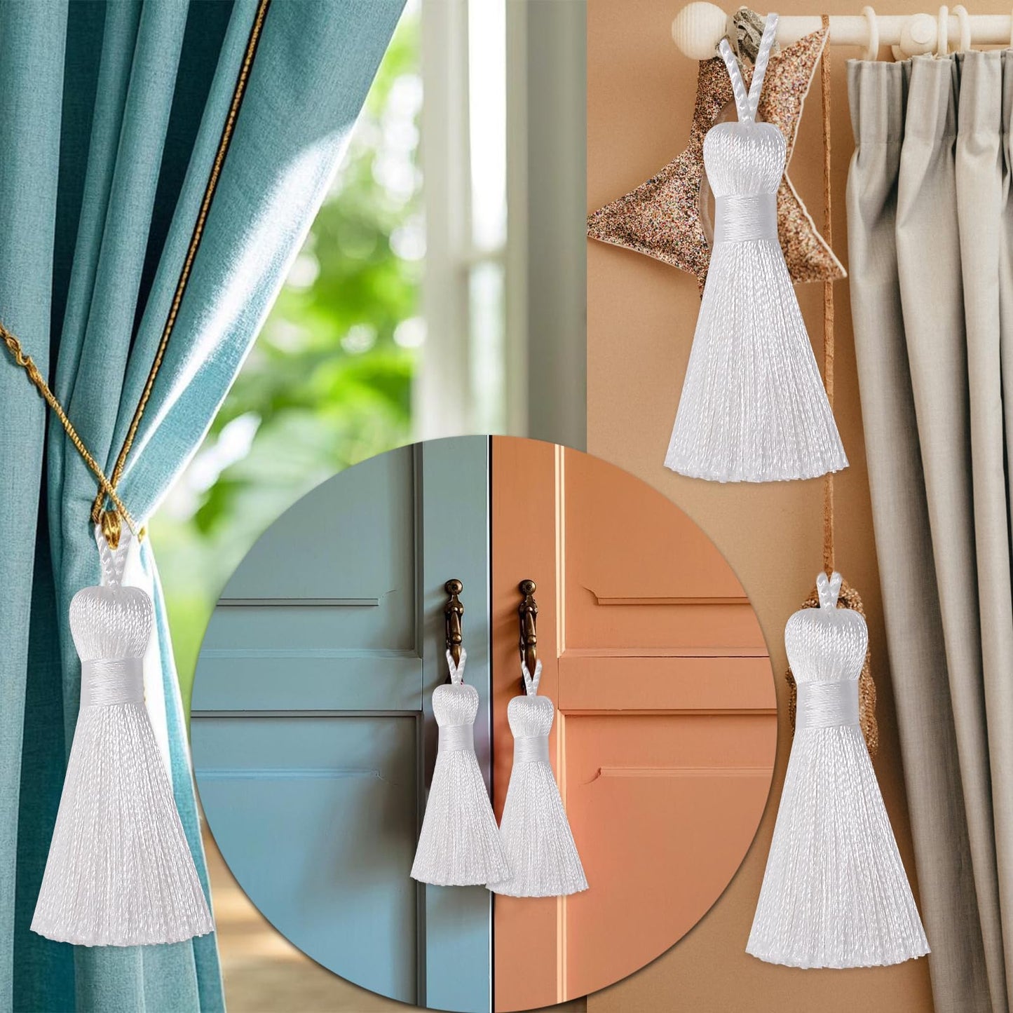 Bookmark DIY Decoration Crafts Tassels: 30pcs Sewing Fringe with String for Graduation Cap Memorial Hanging Ornament,Jewelry Making,Earring Keychain Accessory,Pillow Trim,Key Charms (White)