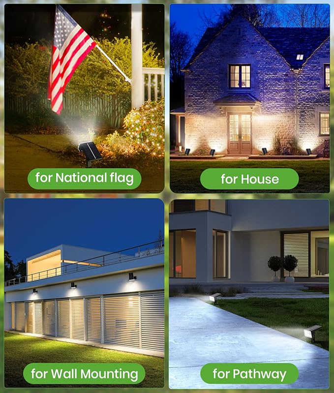 Bright Solar Spot Lights Outdoor 4 Pack, [58 LED/12000K/3 Modes] Solar Lights Outdoor Waterproof IP67, Auto On/Off, 2-in-1 Wall Light Flood Light for Tree Yard Garden Pathway