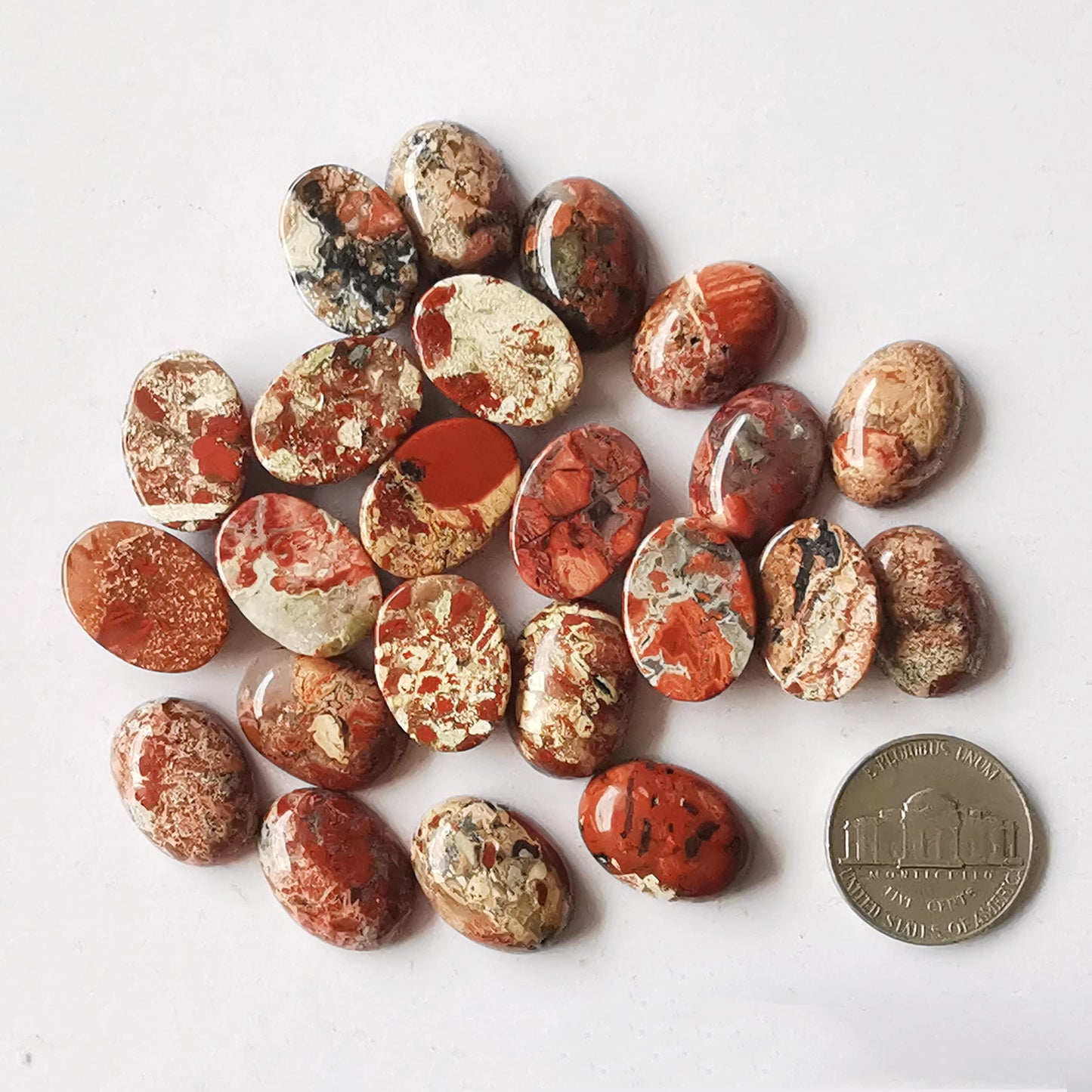 Bacatgem 7 Pcs Flame Jasper Oval Cabochons Flatback Crystal Stone Gemstones Beads for Jewelry Making DIY,18x13mm