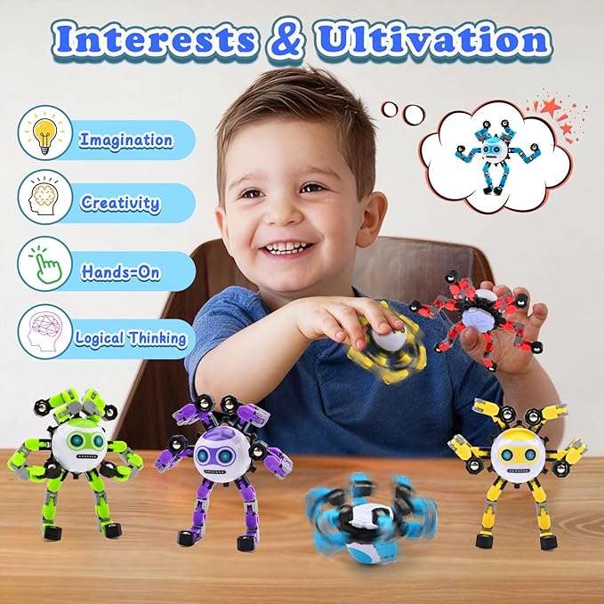 5 PCS Transformable Fidget Spinners Toys for Kids and Adults Stress Relief Sensory Toy for Teens Boys Autism Cool Fingertip Gyros Boy Girl Travel Party Favors Birthdays Gifts Stocking Stuffer