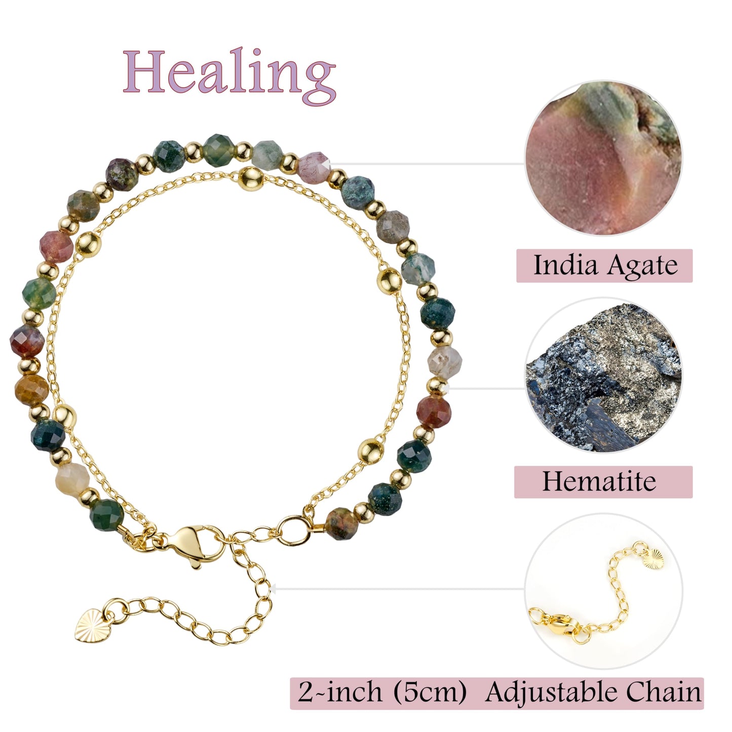 Farfume India Agate Crystal Bracelet Beaded Bracelets for Women 4mm Natural Stone Beads Gemstone Handmade Jewelry Valentine's Day Gifts