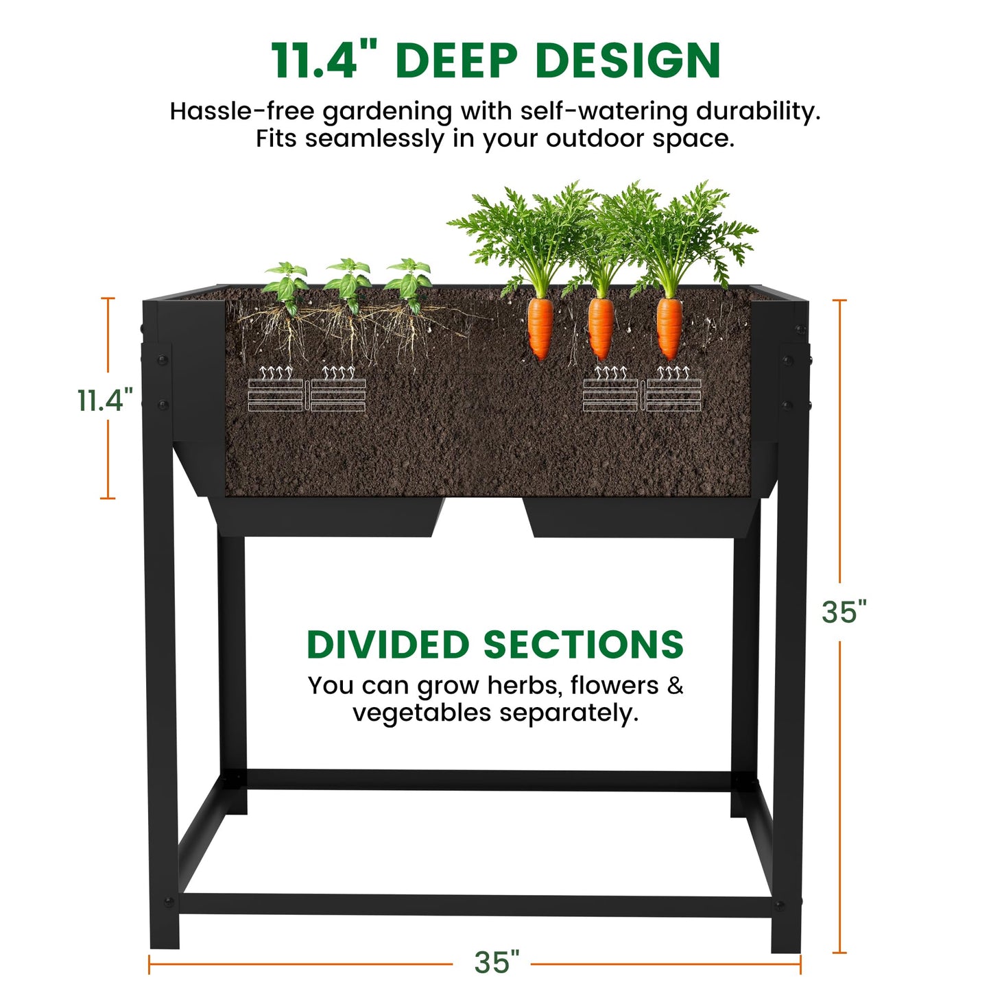 Worth Galvanized Steel Raised Garden Bed with Legs & Built-In Drainage - 50 Gal Outdoor Planter Box for Vegetables, Flowers, Herbs - Rust-Resistant Elevated Metal Design for Patio, Backyard 35"x35"x35