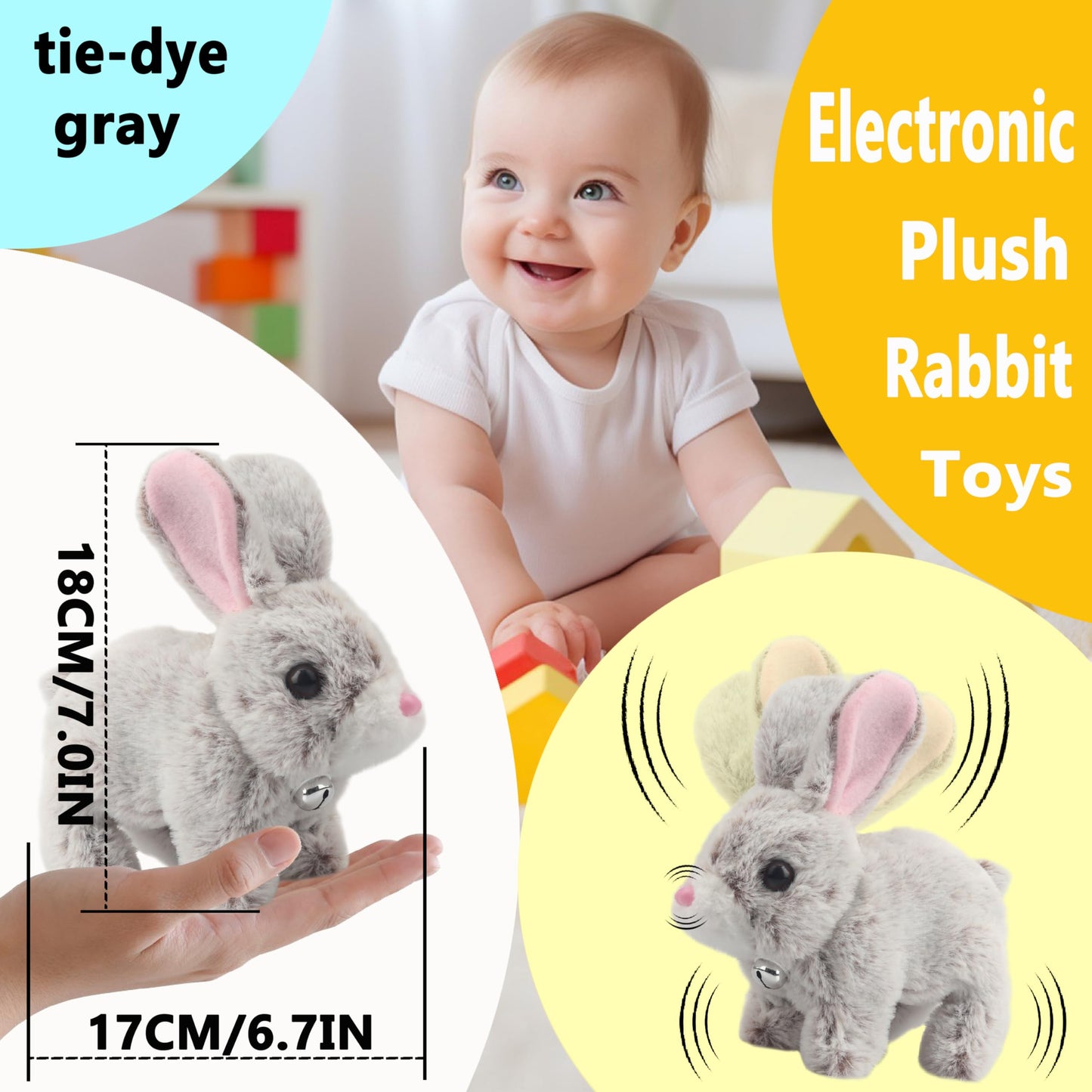 A-SZCXTOP Easter Hopping Rabbit Electronic Interactive Pet Plush Bunny Toy with Sounds Movements Animated Walking Wiggle Ears Twitch Nose for Toddlers Kids (Brown)