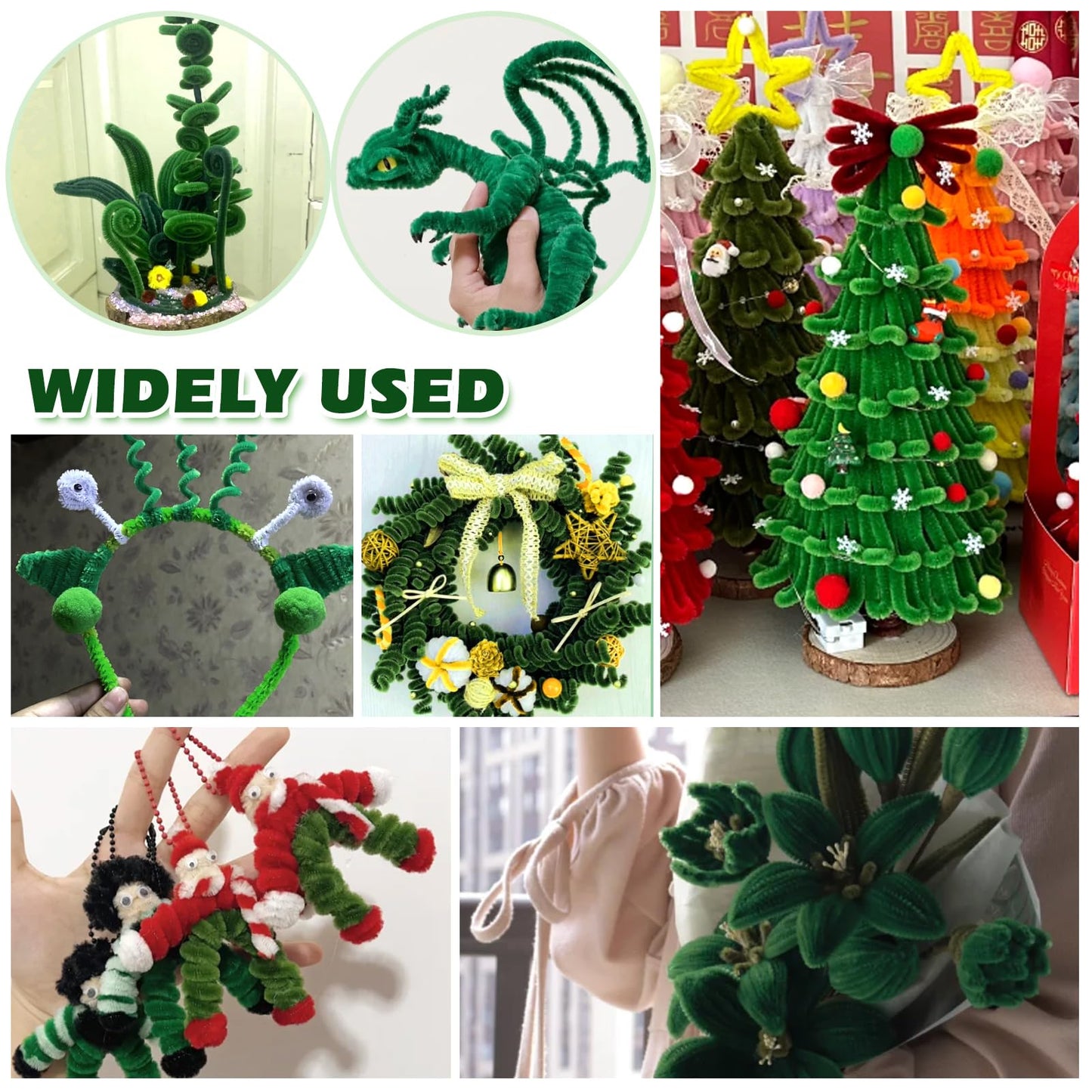 TOAOB 100pcs Long Pipe Cleaners Green Overlength Chenille Stems 24 Inch Fuzzy Sticks Craft Supplies for DIY Art Craft Projects Home Decorations