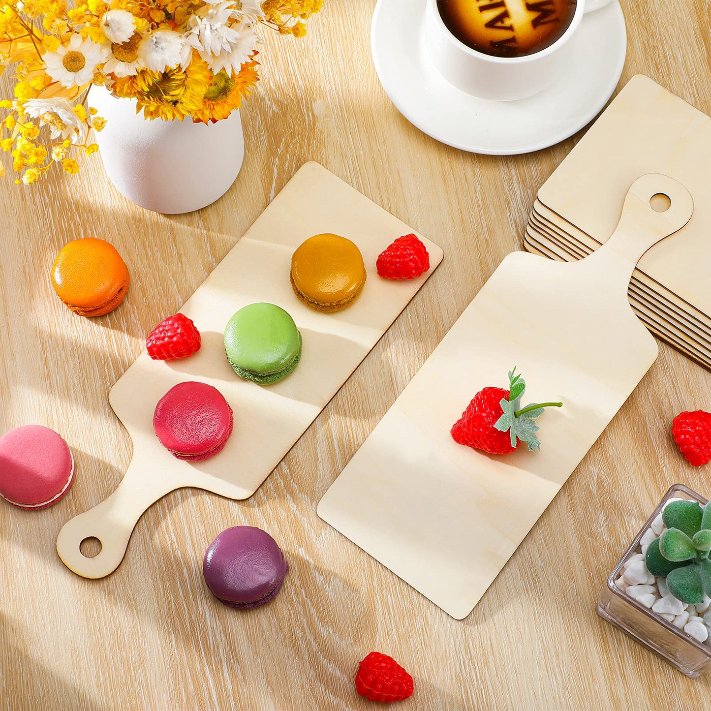 Marsui 12 Pieces Mini Wooden Cutting Board for Craft DIY Chopping Board with Handle Small Craft Charcuterie Tray for Kitchen Cooking Vegetables Decor(9.4 x 3.5 Inch)
