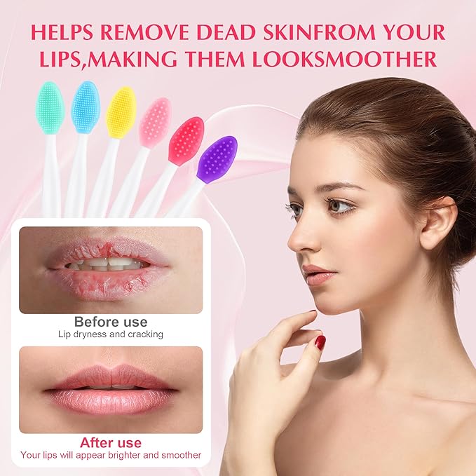 MINGOMINGO 30 Pack Lip Scrub Brush, 3-in-1 Double Sided Silicone Exfoliating Lip Brush for Dark Lips & Nose Care, 6 Colors Exfoliator & Massage & Blackhead Remover, Boxed & Individually Sealed
