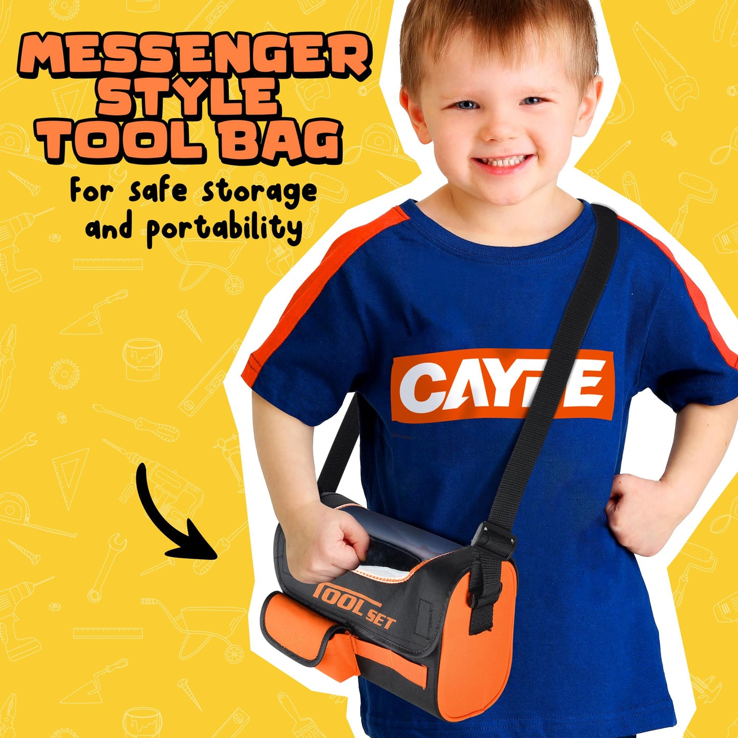 ArtCreativity Power Drill Tool Set for Kids - Pretend Playset with 2-in-1 Toy Drill with Lights, Sounds, Motion - Includes Toy Hammer, Pliers, Bolts, Screwdriver and More - Sturdy Bag for Storage