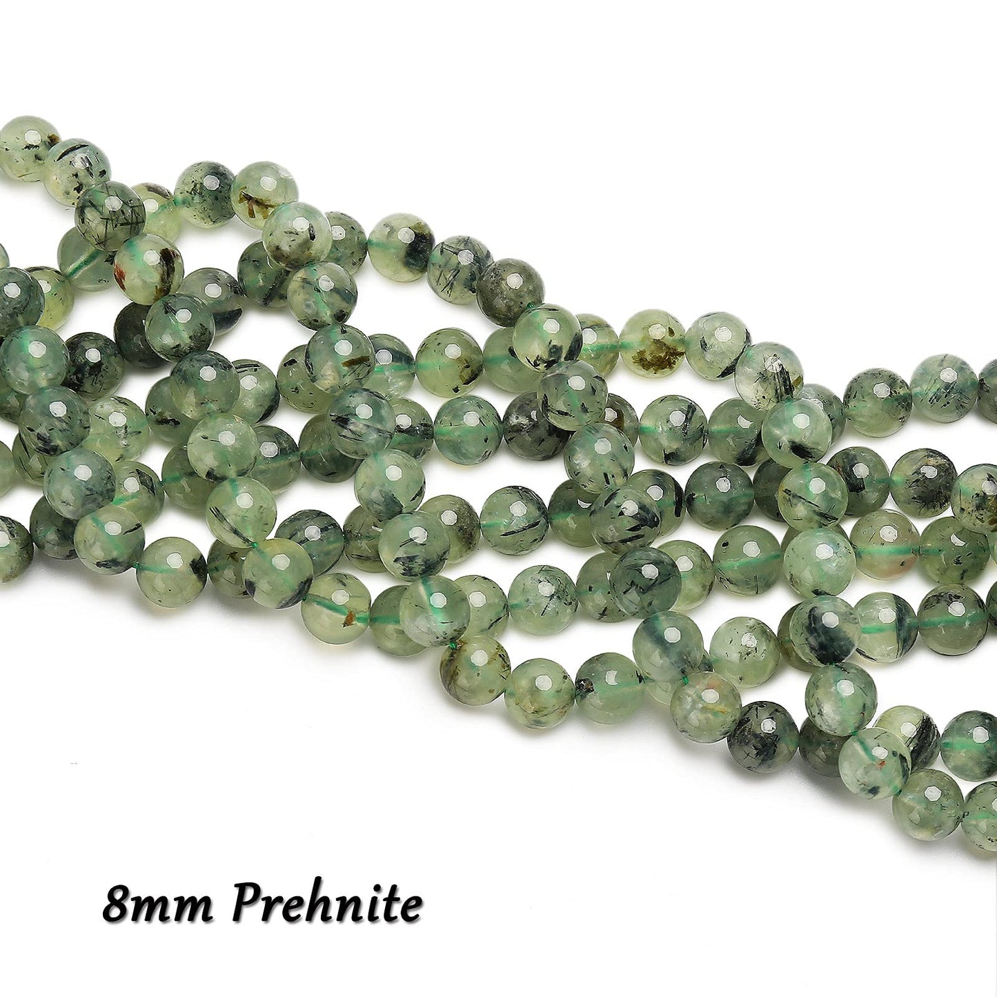 70PCS Natural 8MM Healing Gemstone, Prehnite Energy Stone Round Loose Beads, Semi-Precious Crystal Beads with Free Elastic String for Jewelry Making DIY
