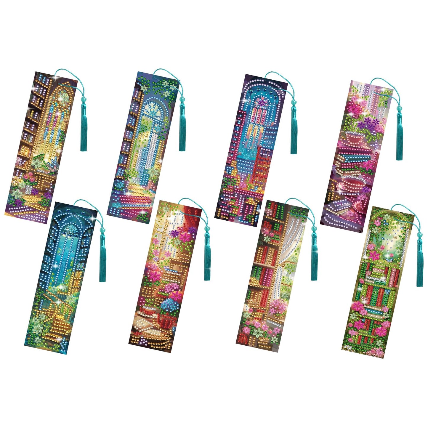 FREEBLOSS 8 Set Diamond Art Kits Bookmarks Flower Library Pattern Diamond Painting Bookmark DIY Book Makers Kits Arts and Crafts for Gift Book Lovers 2.3x7.7