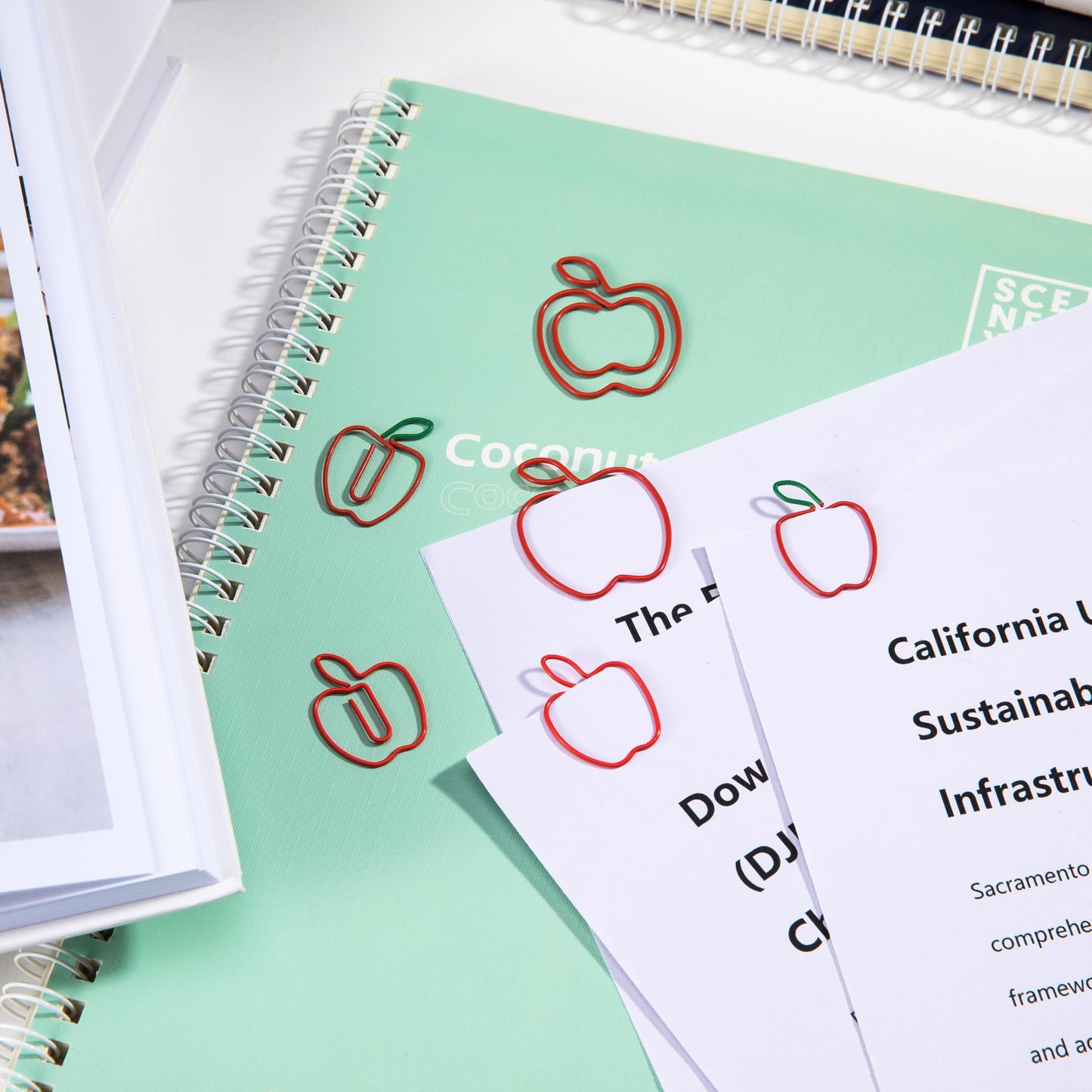OZENT 90PCS Apple Shaped Paper Clips, Cute Fruit Bookmarks & Decorative Paperclips Set, 3 Designs Red Apple Clips for Teacher Gifts Appreciation, Office School Classroom Supplies