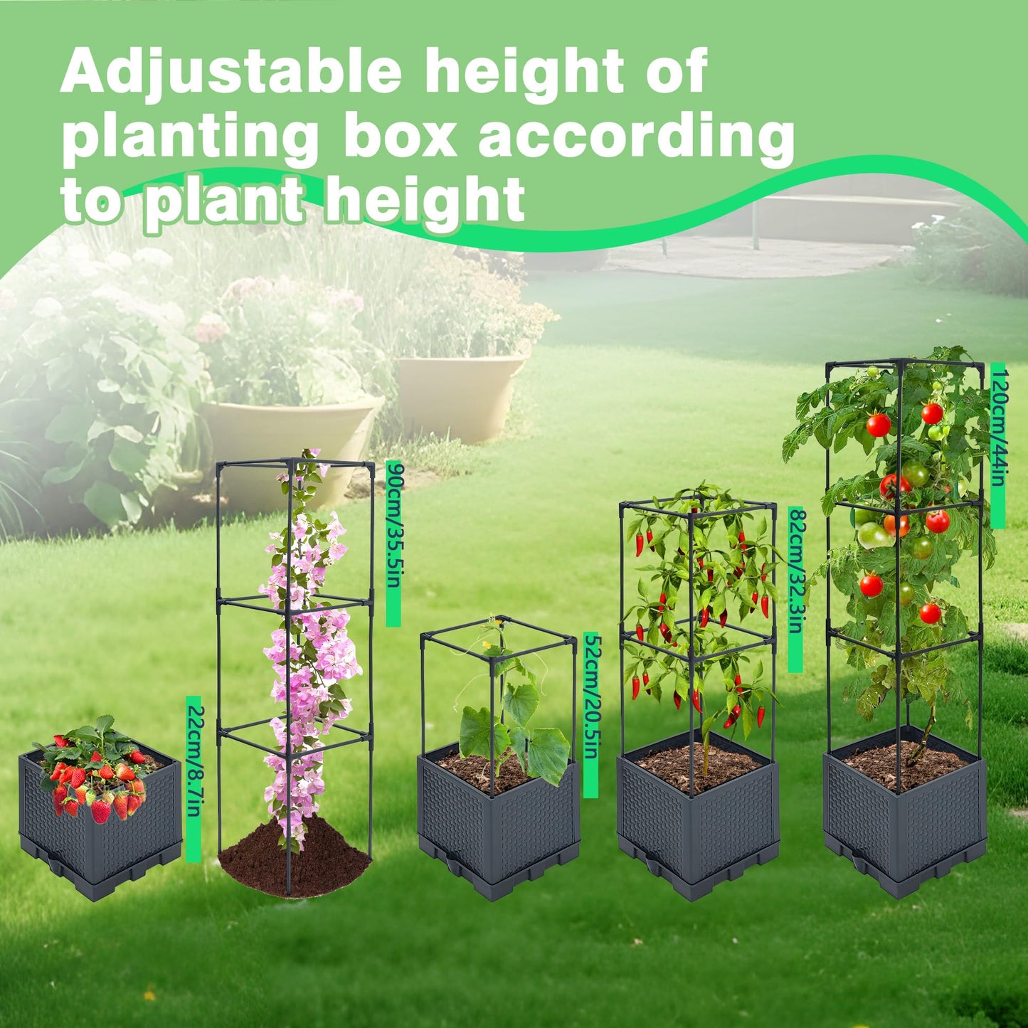 Sumloty Raised Garden Bed Planter Boxes, 1 Pack 44" Self-Watering Tomato Planter with Trellis for Climbing Vegetables Plants Grape Fruit Flowers,Use for Indoor Outdoor Garden Patio