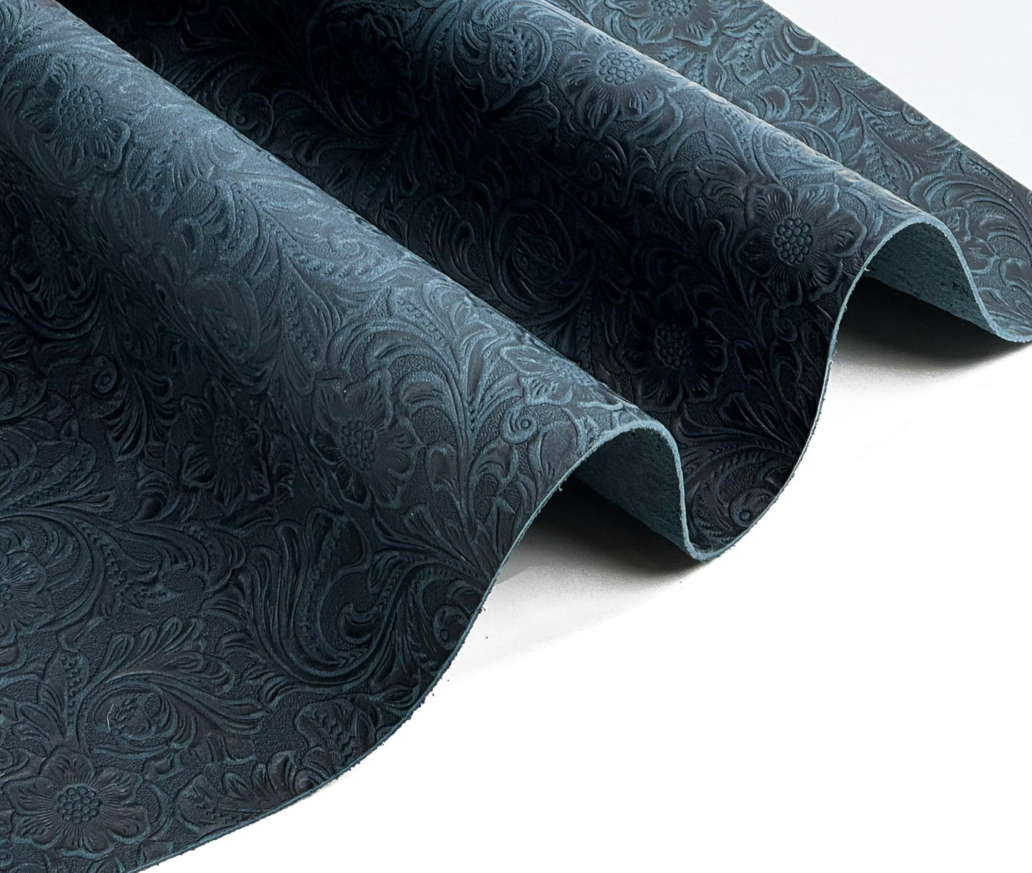 Western Style Bump Texture Geometric Pattern 2.0mm(5-5.5oz) Genuine Leather Sheet,Floral Tooling Craft Leather for DIY Projects（Navy Blue | Pattern 12"x12"）