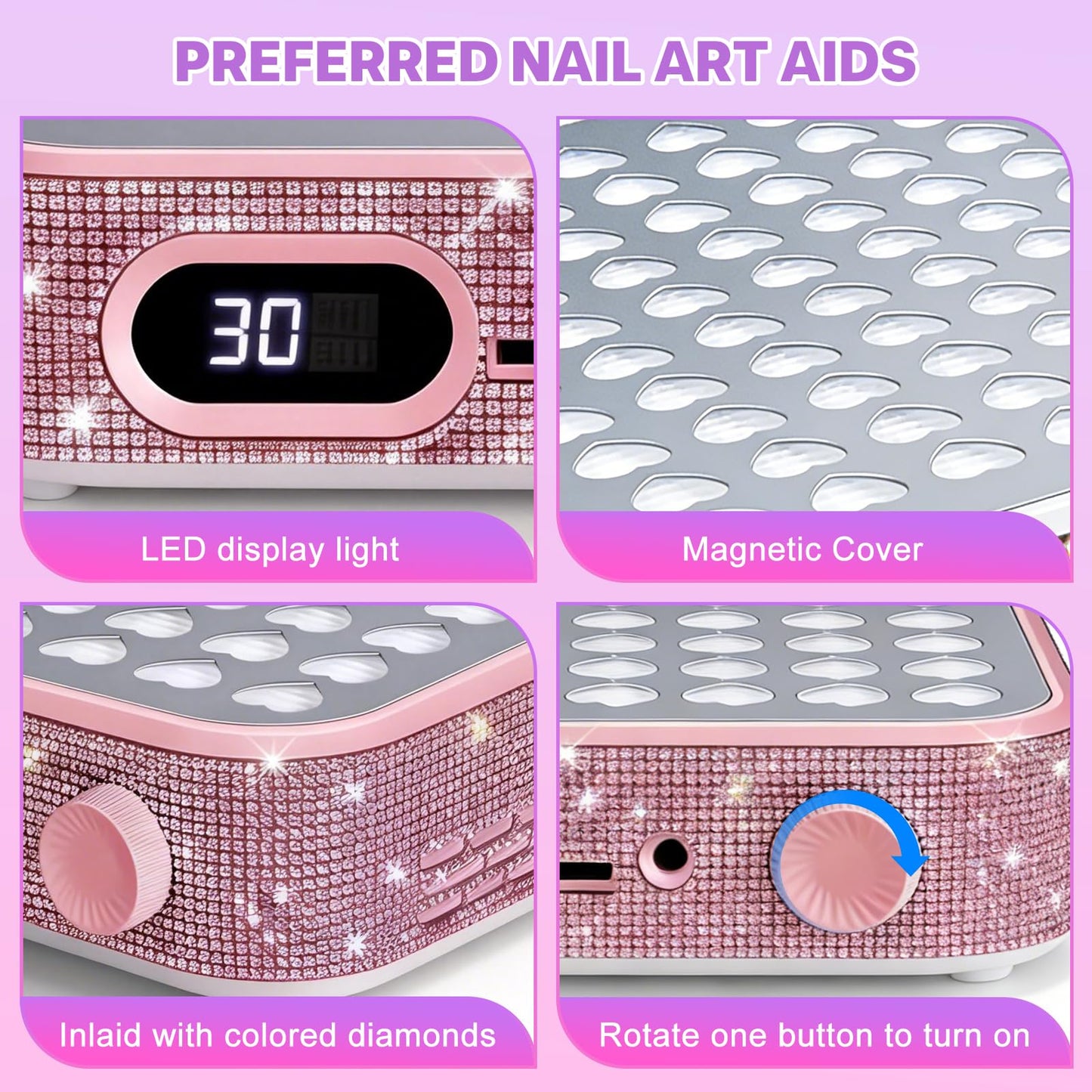 Nail Dust Collector - Nail Fan Dust Collector Compact Salon Tool for Acrylic Nails Polishing, Nail Salon Home (Pink)
