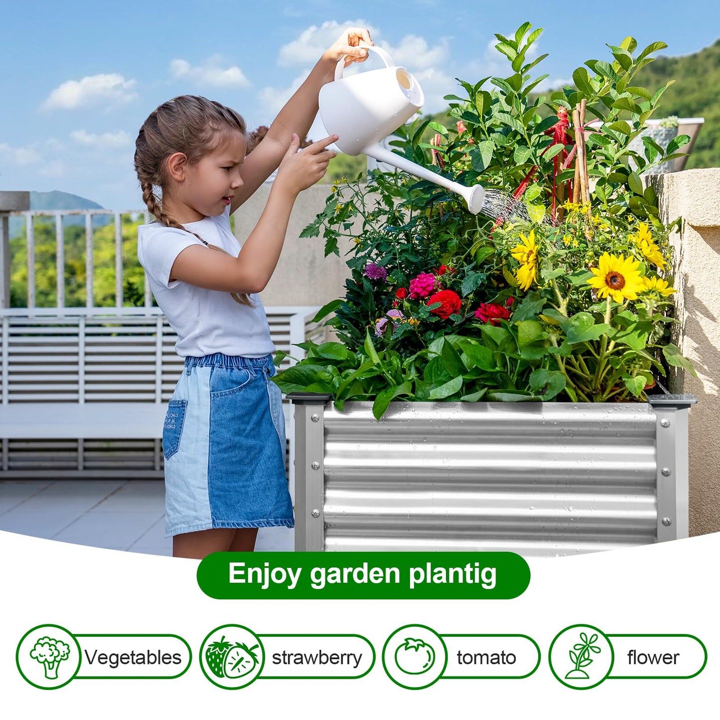 Land Guard 2 Pack Galvanized Raised Garden Bed with Legs, 48×24×32in Large Metal Elevated Raised Planter Box with Drainage Holes for Backyard, Patio, Balcony, 700lb Capacity