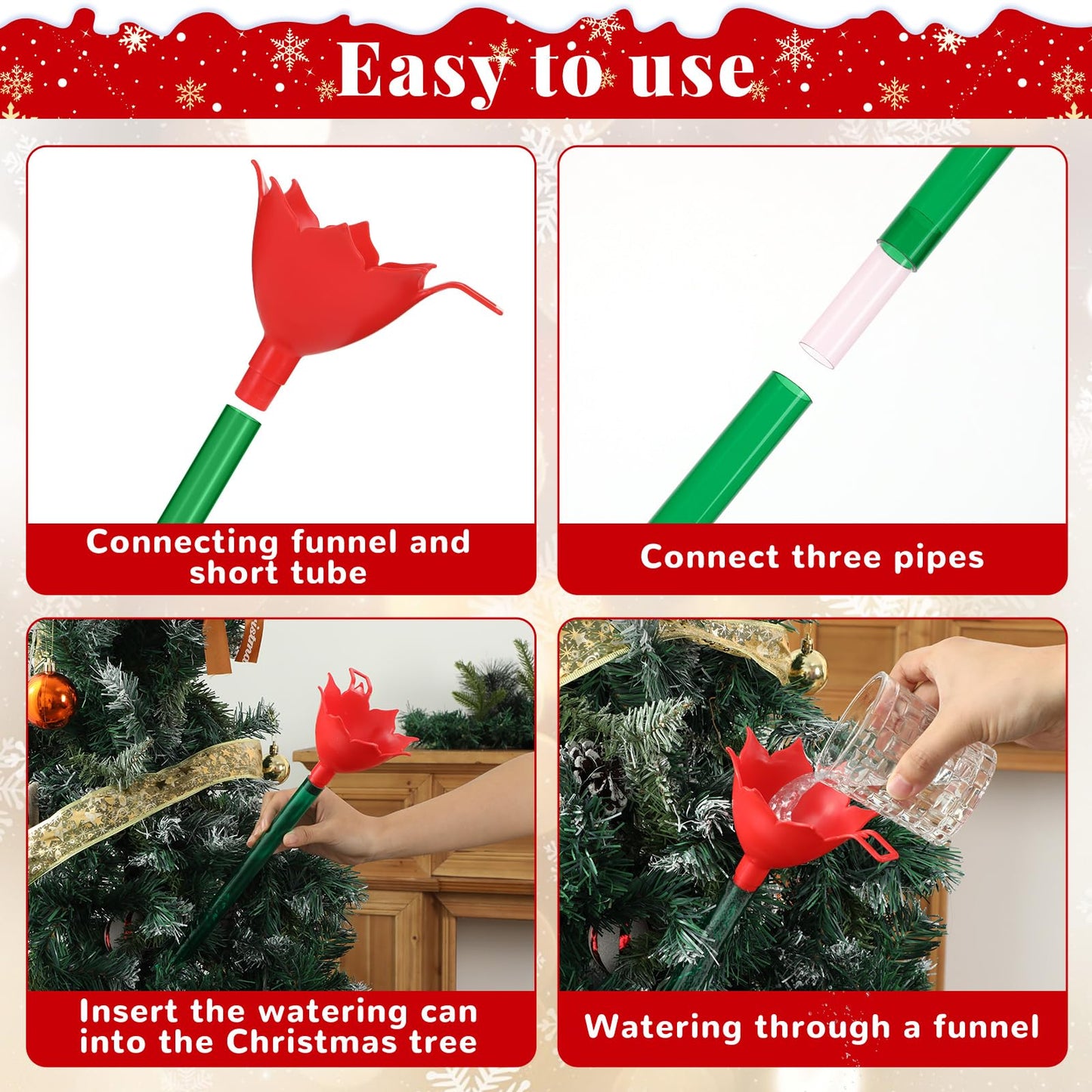 4 Pack 48 Inch Clear Christmas Tree Watering Funnel with Long Plastic Tube Watering System for Large Indoor Outdoor Xmas Tree Prevents Fire