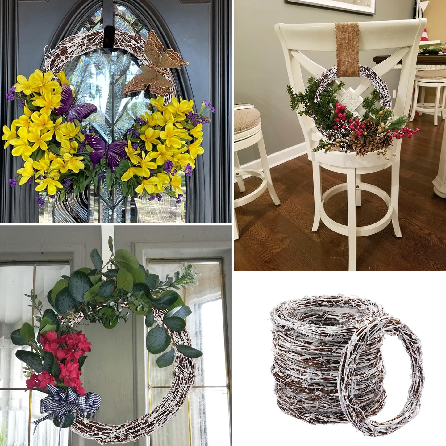 KUKLIPJIM 10 Pcs 8 inch Natural Grapevine Wreath Set, Hand-Woven Vine Branch Wreaths for DIY Crafts, Christmas Decorations, Home & Event Styling(White)