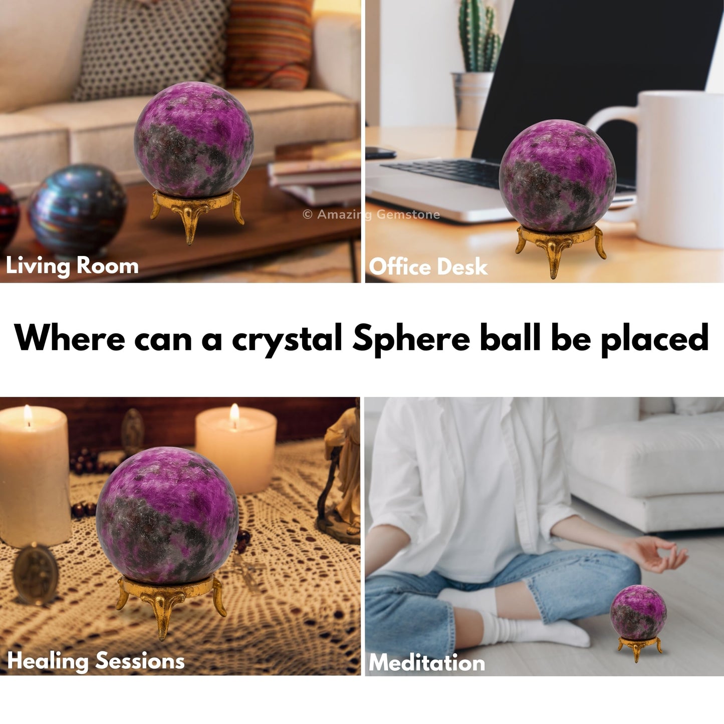 Amazing Gemstone Cobalt Calcite Crystal Ball with Stand - 2 Inches Crystal Sphere Meditation Balls for Witchcraft and Decorative Balls
