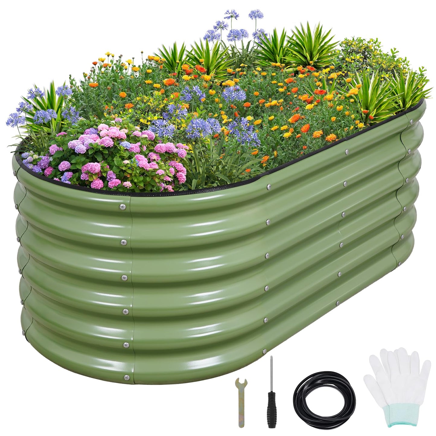 1MORE Galvanized Raised Garden Bed- Planter Garden Boxes Outdoor, Raised Beds for Gardening, 4x2x1.4ft Metal Garden Bed Kit for Vegetables Flower, Planter Raised Bed with Protective Tape & Tools.Green