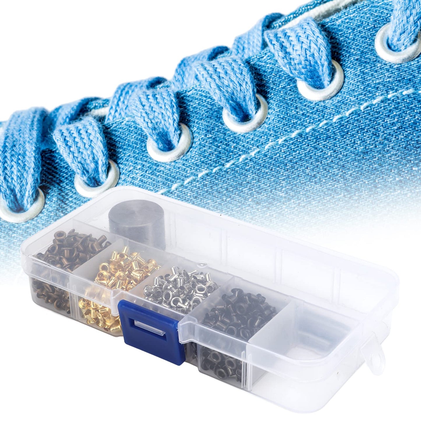 Yosoo Health Gear 2mm Grommets Kit, Eyelets Punch Kit Plated Copper Metal Grommets Eyelets Shoelaces Leather Belts Eye Buckles