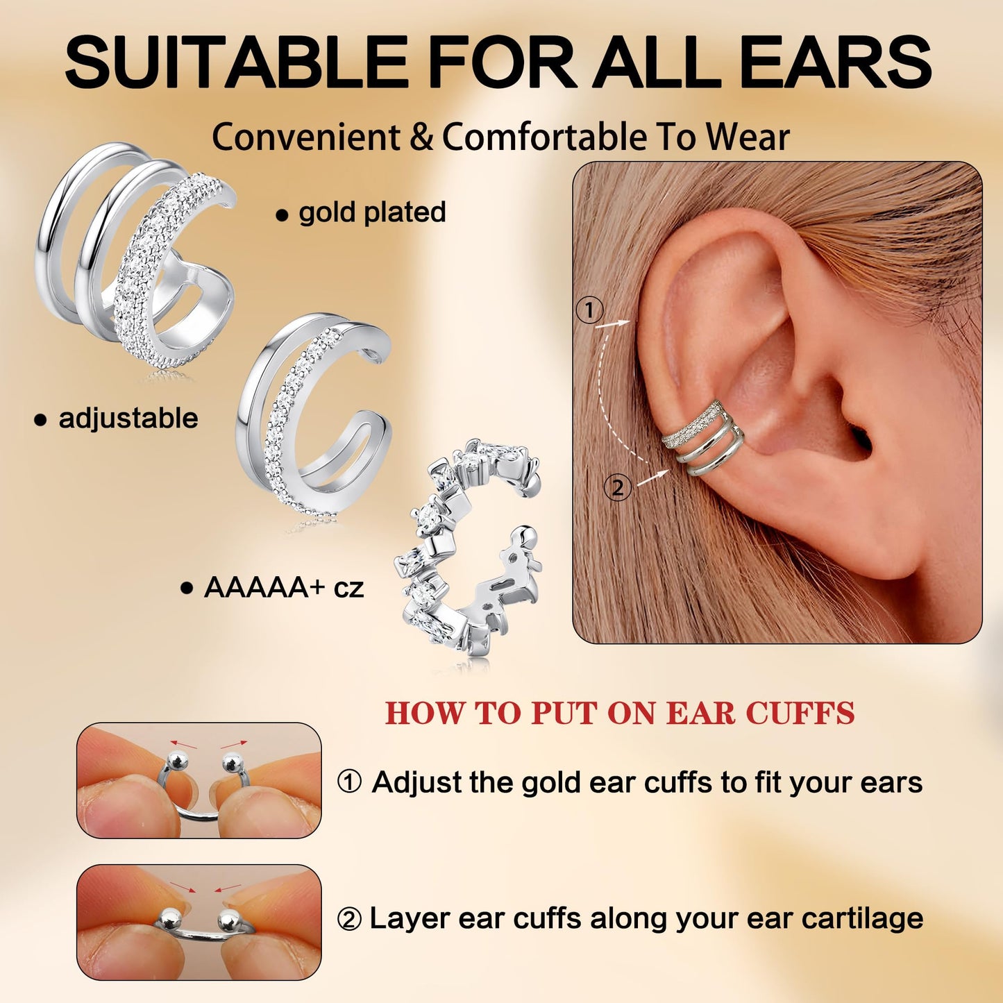 Dochais Ear Cuffs Non-Piercing Earrings for Women Cute Small Clip-On Cartilage Earring 14k Gold Plated Dainty Fake Piercings Earings Silver Style3