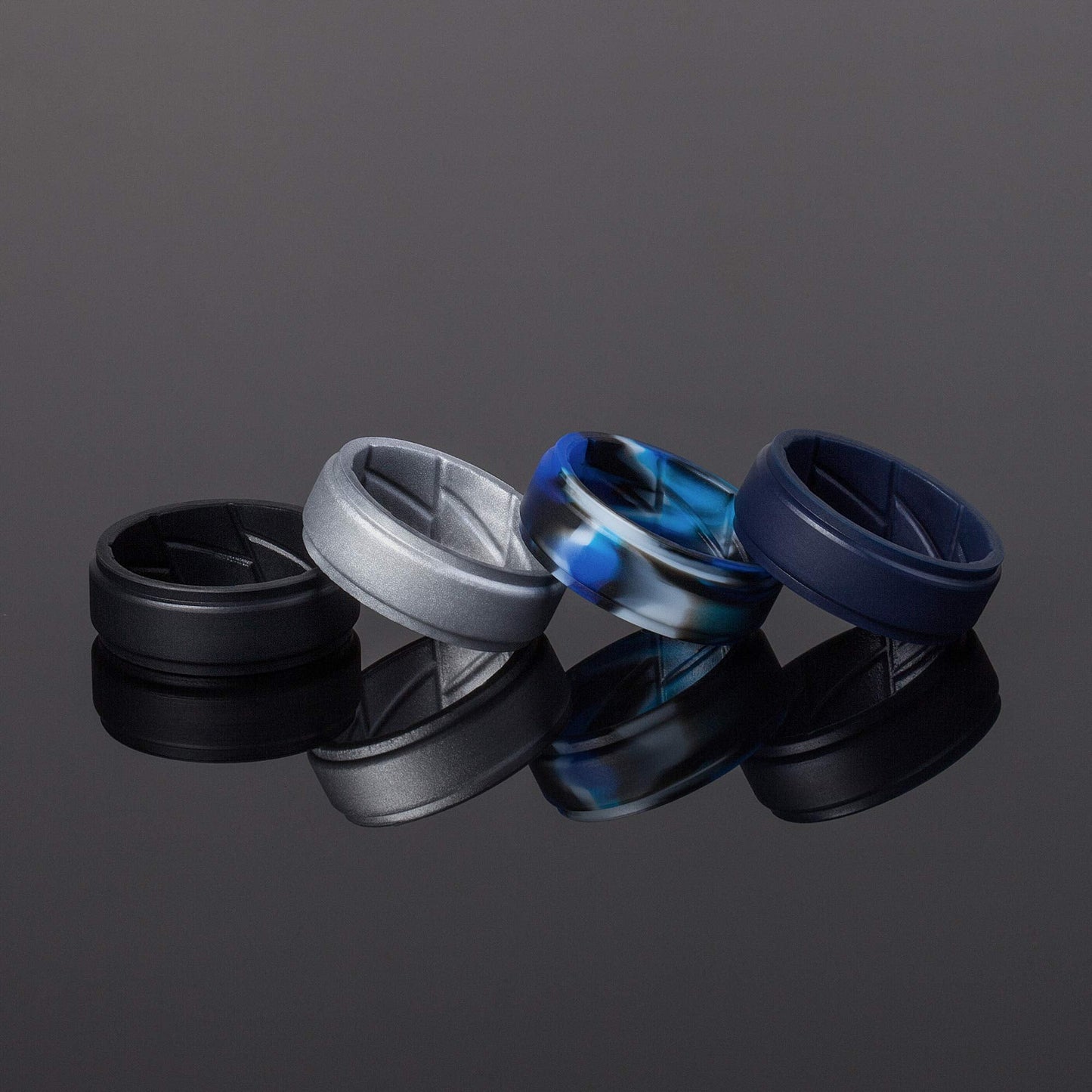 ThunderFit Silicone Wedding Rings for Men Breathable Airflow Inner Grooves, Step Edge Sleek Design Rubber Engagement Bands 8mm Wide 2mm Thick, Variety Multipack 1-7