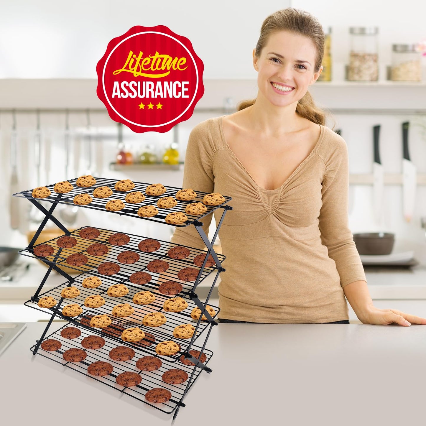 4-Tier Collapsible Cooling Rack For Baking - Expandable & Foldable Cookie Cooling Wire Rack - Baking Rack - Foldable Cooling Rack For Baking Supplies - Premium Quality & Sturdy Legs