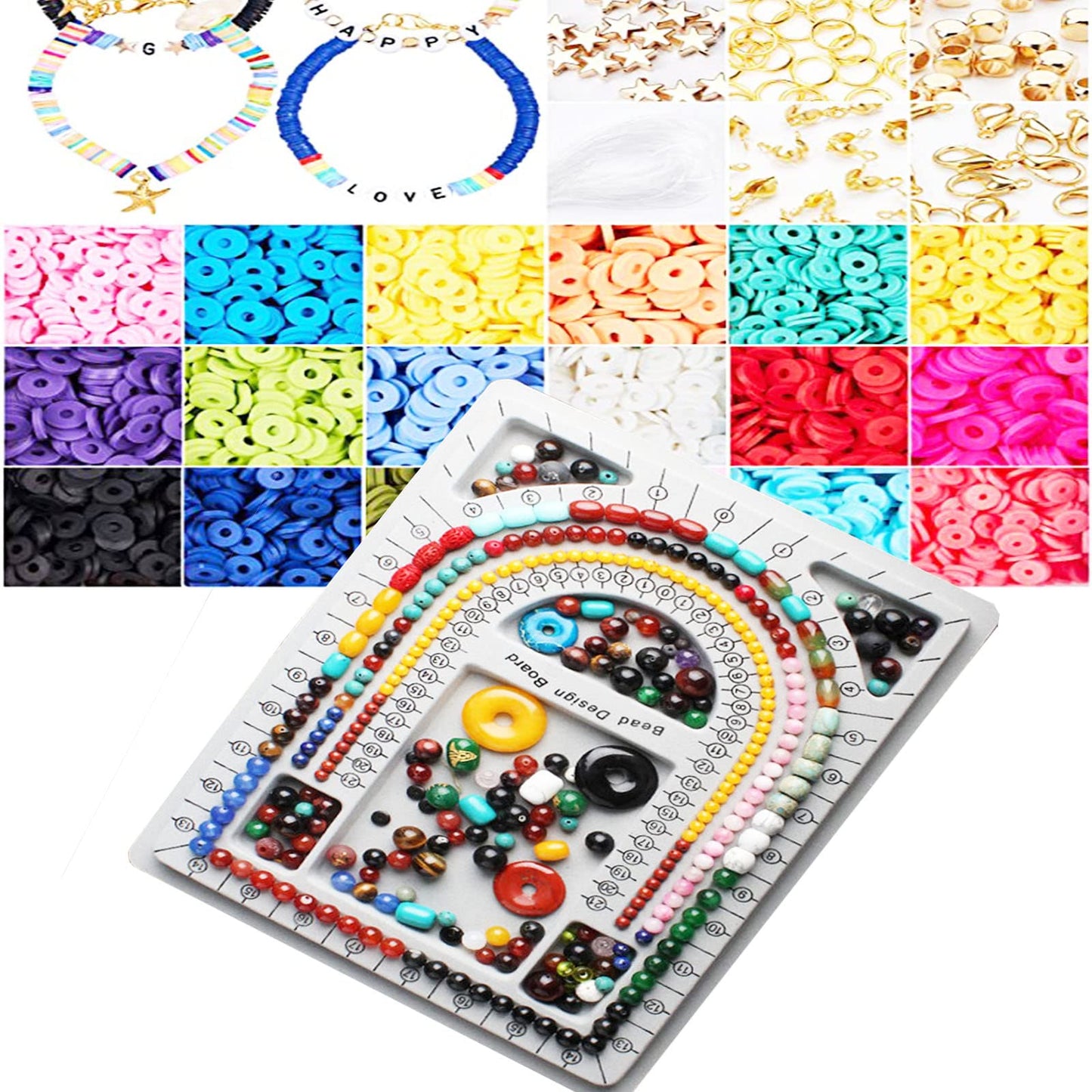 MIAO YUAN 4PCS DIY Hand String Necklace Design Plates Beaded Measuring Tray for Jewelry Making, Size Measuring Panel Flocking Jewelry Finishing Tray