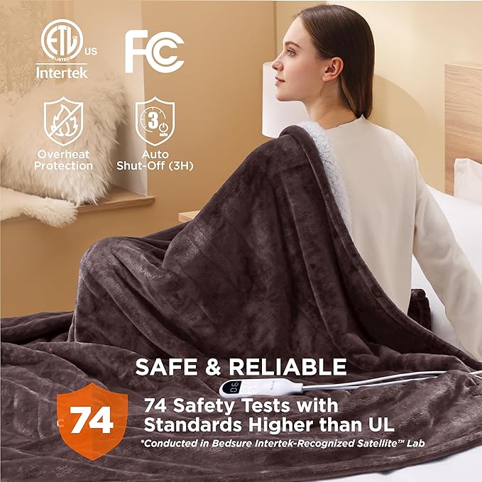 Bedsure Heated Blanket Electric Throw - Soft Flannel Electric Blanket, Heated Throw with 4 Time Settings & 6 Heat Settings, Warm Gift for Grandma (50x60 inches, Brown)