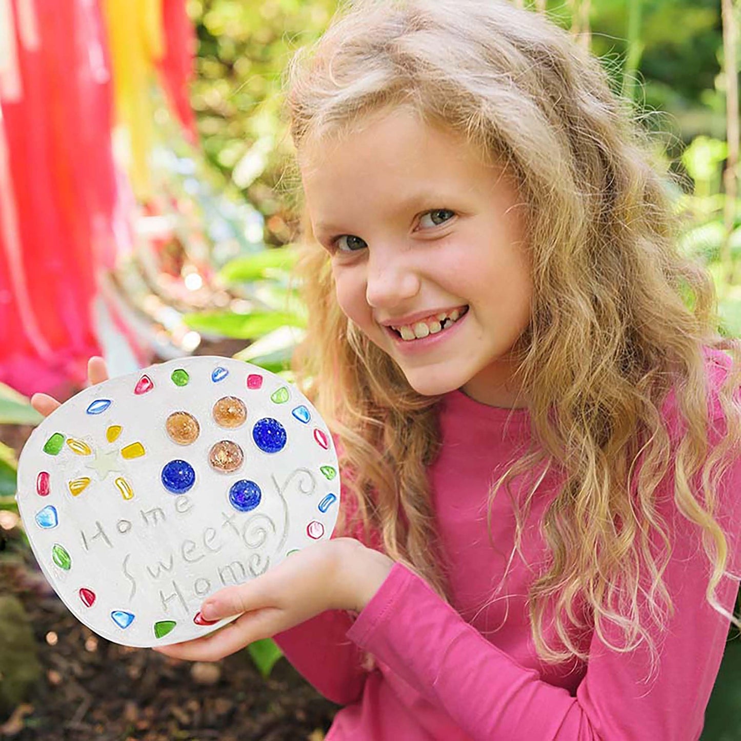 4M: Make Your Garden: Stepping Stone - DIY Ceramic Yard Decor Kit, All-in-1 Art & Craft Set, 7.5" Mold, Decorate W/Beads-Glitter-Stones, Kids Ages 8+