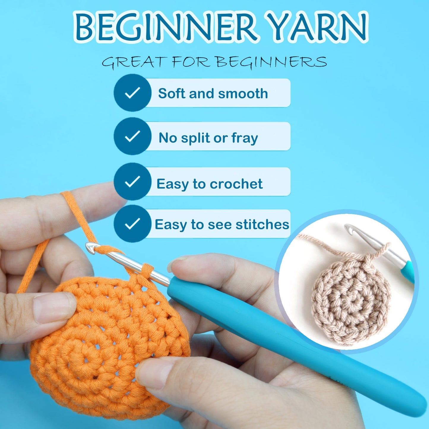 6 Pack Beginners Crochet Yarn Cotton for Beginners Crocheting and Knitting Cotton Nylon Blend Easy Yarn for Beginner Crochet Kit-Bright Series