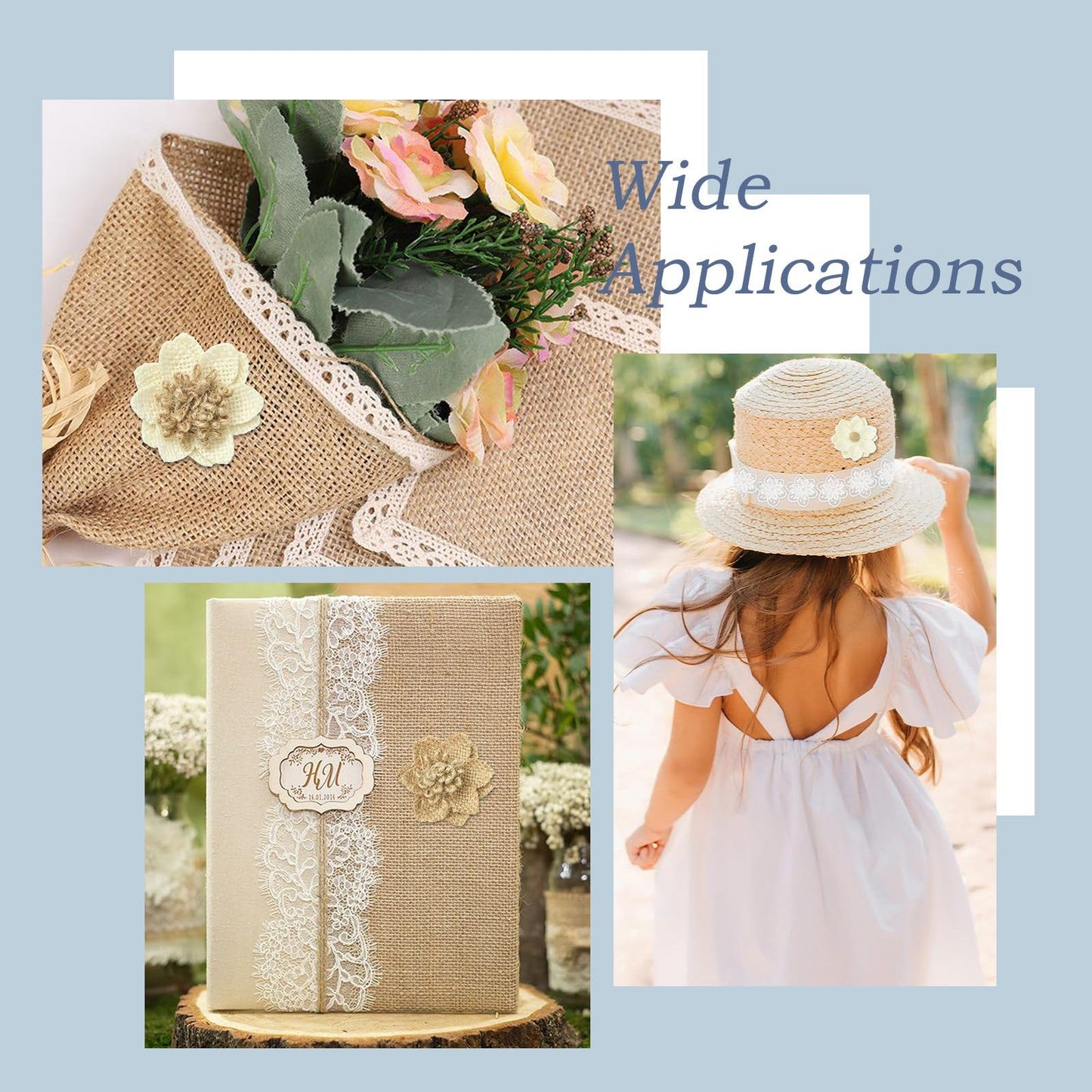 LiQunSweet 24 Pcs 6 Styles Handmade Natural Burlap 3D Fabric Flowers Burlap Rustic Ornament Accessories for Hat DIY Handmade Crafts Home Embellishment Wedding Party Decoration
