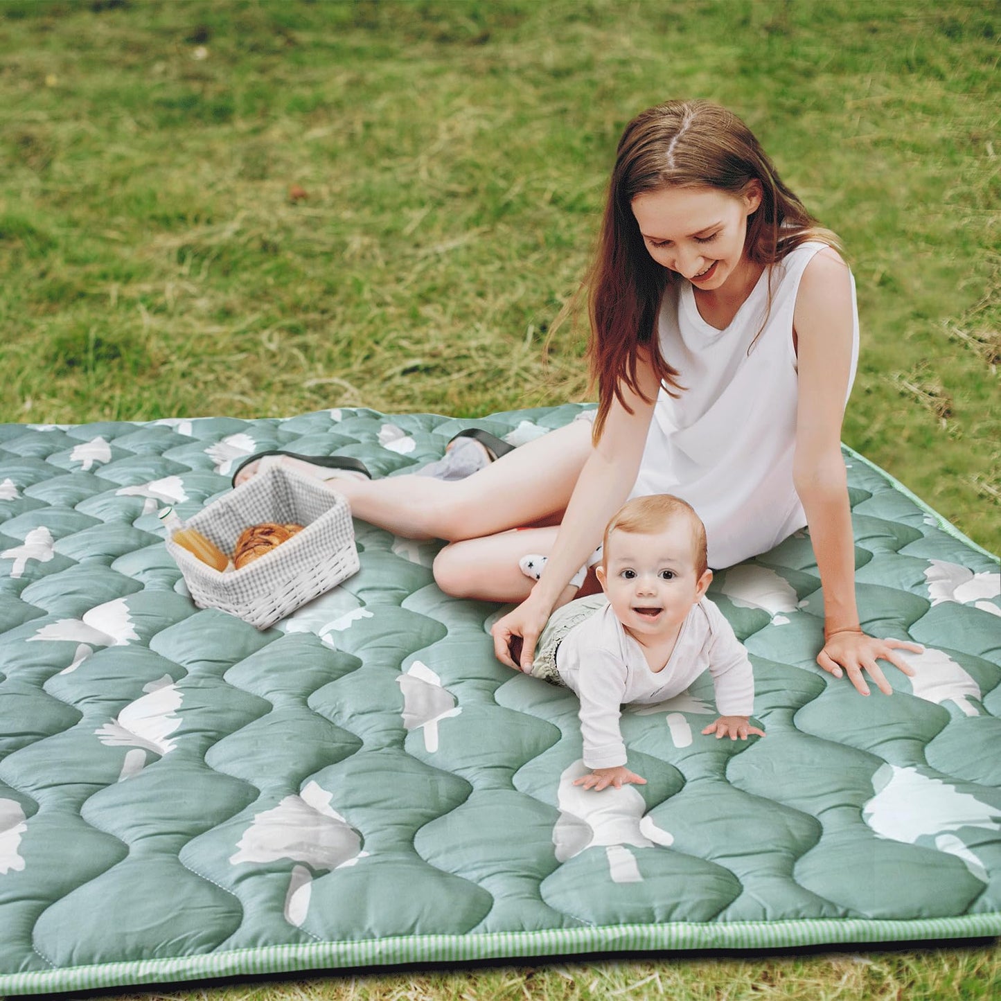 Beavtaens Baby Play Mat, 50x50 Playpen Mat with Super Soft Touch, Activity Mats with Upgraded Anti-Slip Bottom, Machine Washable Crawling Mats for Floor & Picnic(Trees)