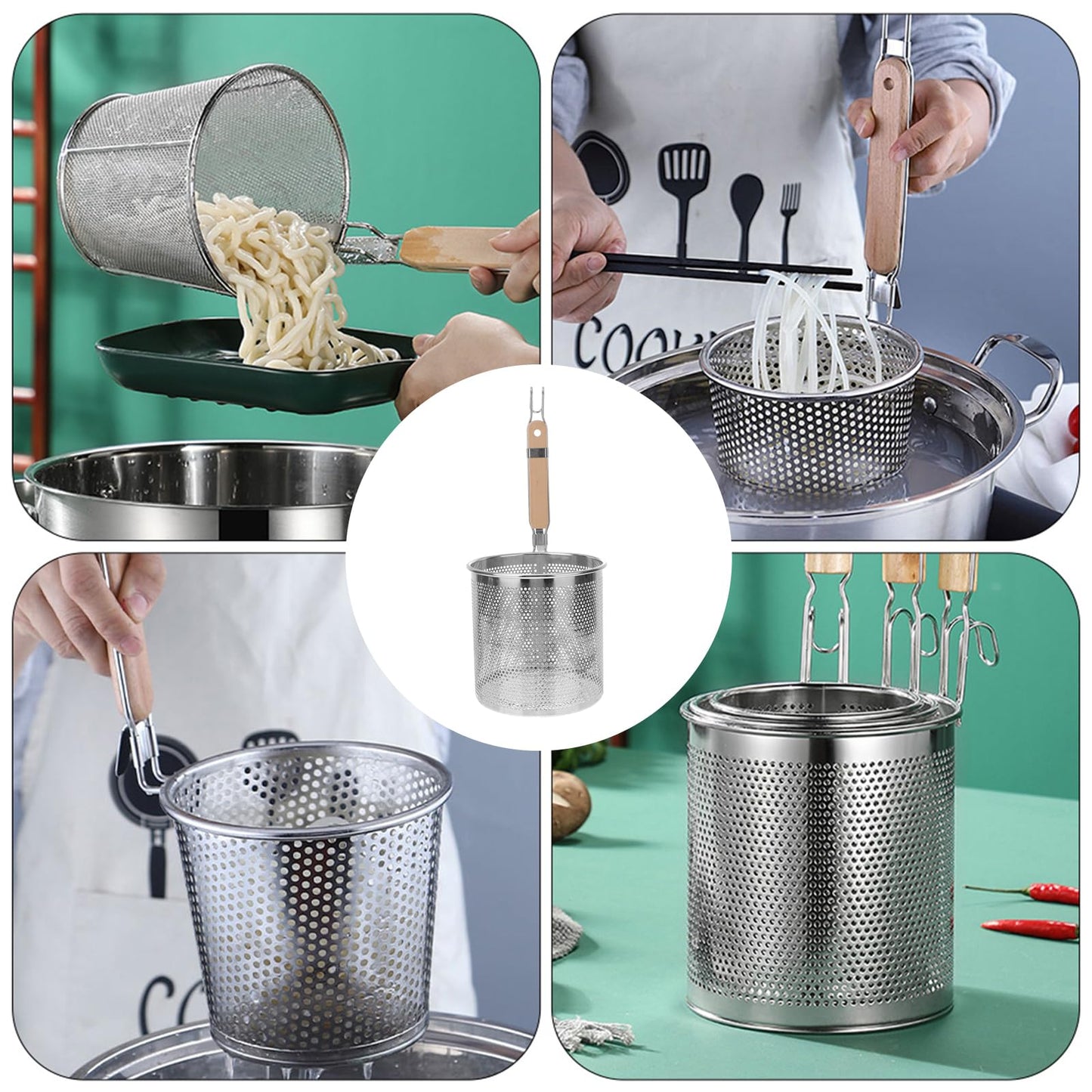 1pc Stainless Steel Filter Spoon Handle Colander Practical Cookware Strainer Kitchen Cookware Noodle Colander Stainless Steel Cooking Tool Kitchen Supply