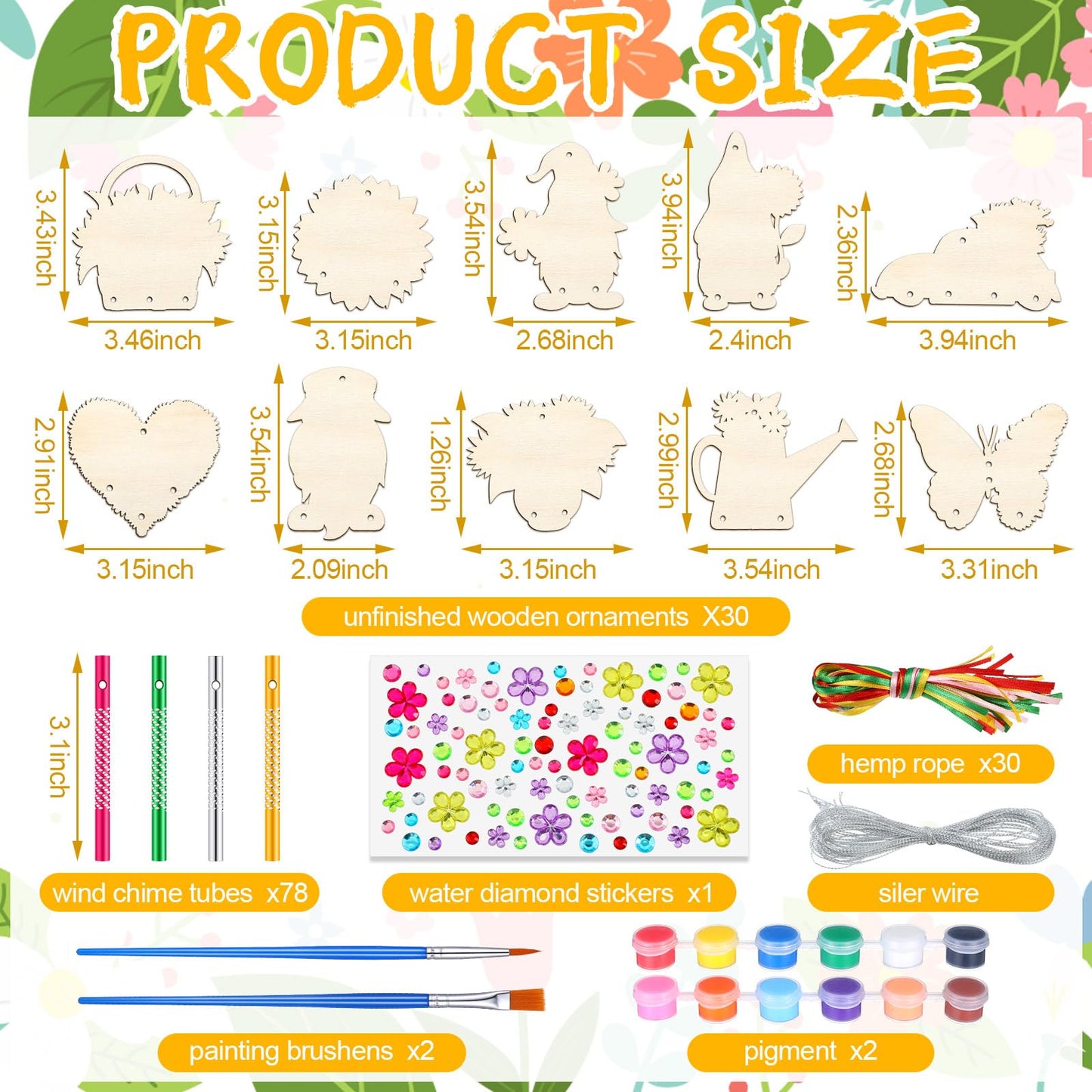 JellyArch 30 Pack Summer Sunflower Wind Chime Making Kit, Make Your Own Butterfly Gnome Wind Chime Wooden Spring Ornaments for Adults DIY Crafts Activity Birthday Decoration