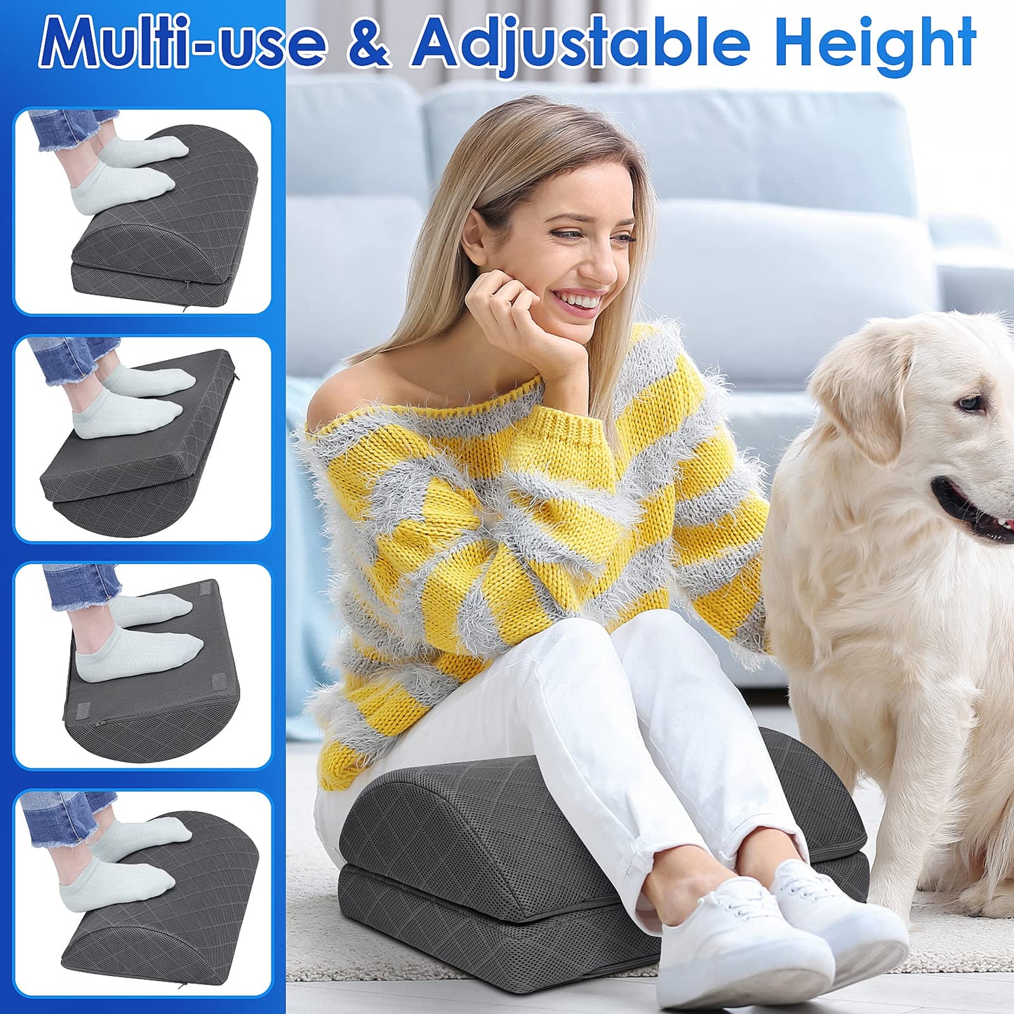 CushZone Foot Rest,Desk & Gaming Accessories,Foot Rest for Under Desk at Work,Comfortable Footrest with 2 Adjustable Heights & Removable Cover, Office Desk Accessories（Gray）