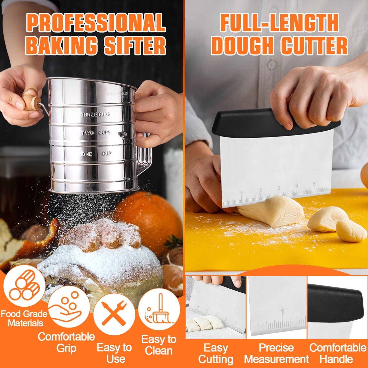 Biscuit Cutter Set, 14PCS Pastry Blender Set with Pastry Cutter, Flour Sifter, Rolling Pin, Biscuit Cutter, Dough Cutter, Powdered Sugar Shaker Duster, Fine Mesh Strainer Baking Mat for Cooking Baking