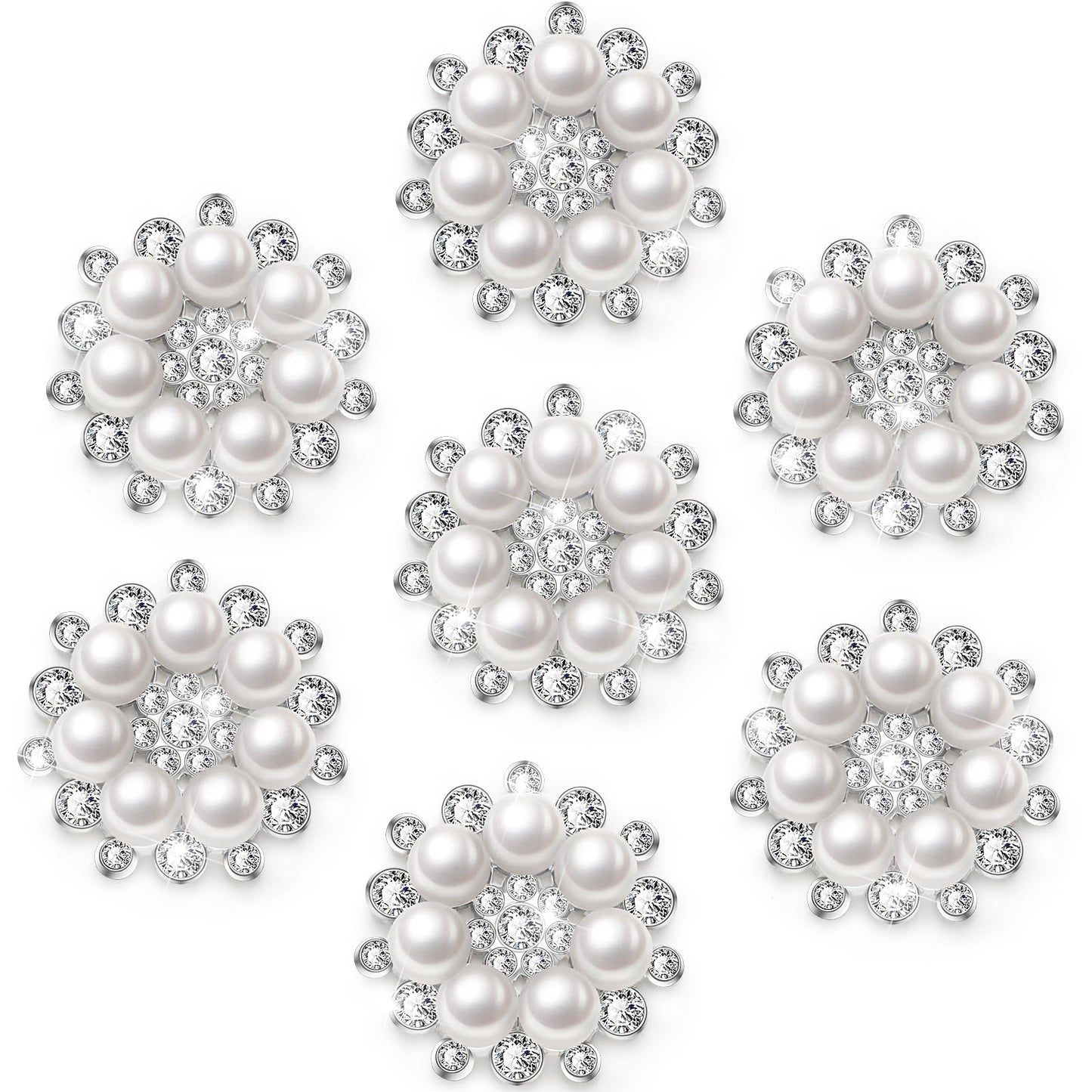 Hicarer 60 Pcs Pearl Rhinestone Flower Buttons Craft Rhinestone Embellishments Flatback Button Round Crystal for Jewelry Making Wedding Party Home Decoration and DIY