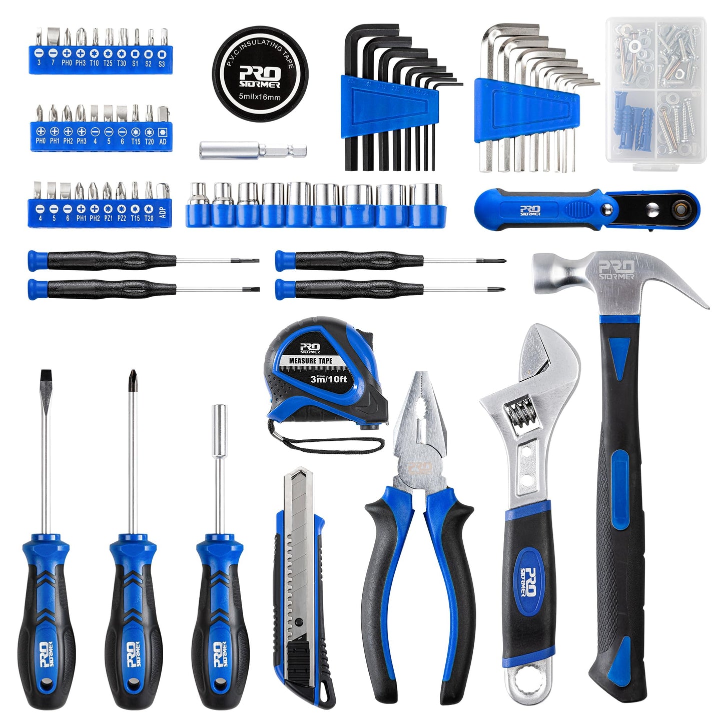 Prostormer 160-Piece Home Repair Tool Set, General Household Hand Tool Kit with Toolbox Storage Case for House, Garage, College Dorm and Office (Blue)