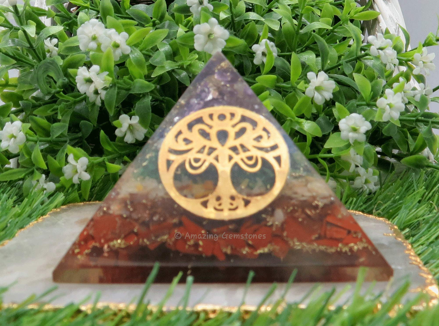 Amazing Gemstone Large Orgone Pyramid | Natural Chakra Pyramid Crystal | Tree of Life Orgonite Pyramid | Organ Pyramids Positive Energy Healing