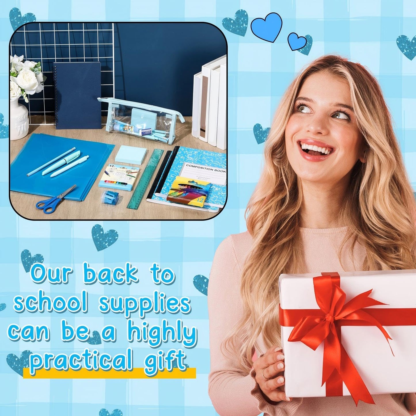 Watersay 48 Pcs School Stationary Set Essentials Bundle Include Folders Notebooks Rulers Scissors Pencils Pens and Much More Back to School Gifts for Students(Blue)