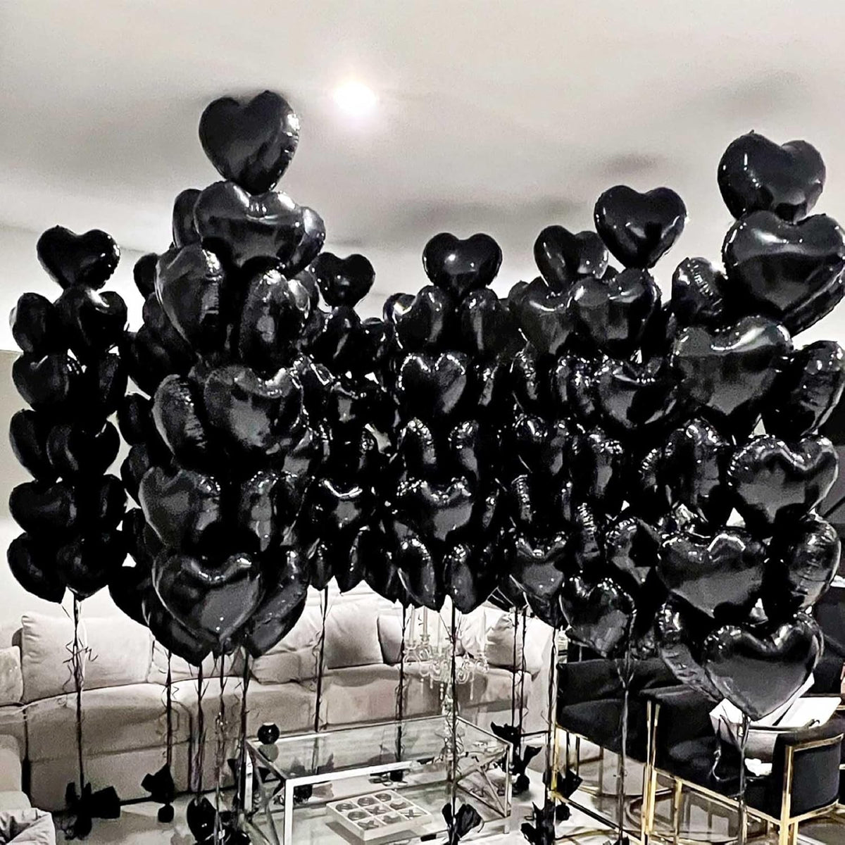 Black Heart Balloons, 18 Inch Black Helium Heart Balloons, 12Pcs Large Black Heart Shape Mylar Balloons, Black Foil Heart Balloons for Boys Men Birthday Graduation Engagement Valentines