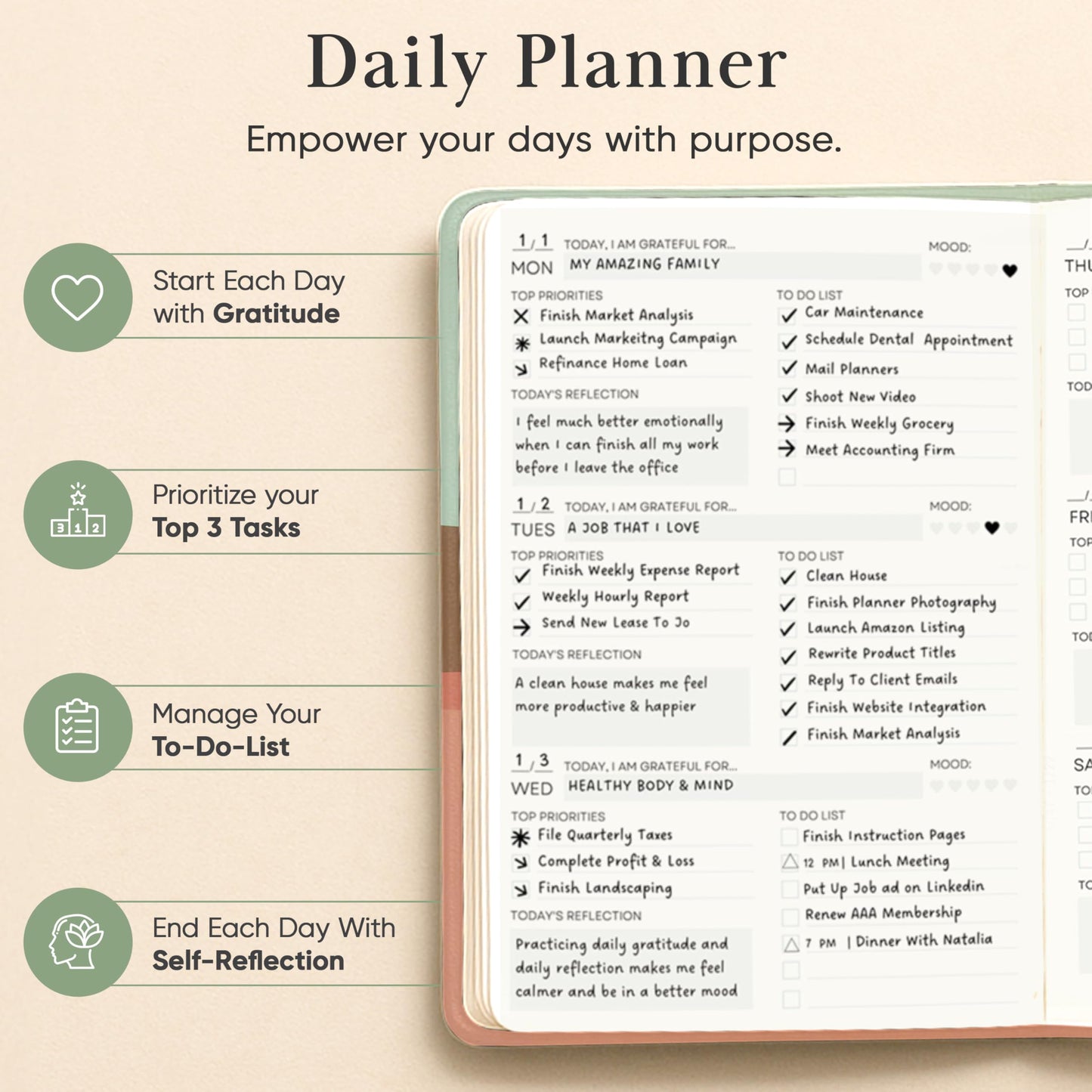 2026 Planner, Daily Journal & Gratitude Journal All-In-One with To Do List, Self Care Prompts & Habit Tracker - 5.8 x 8.3 - Morning