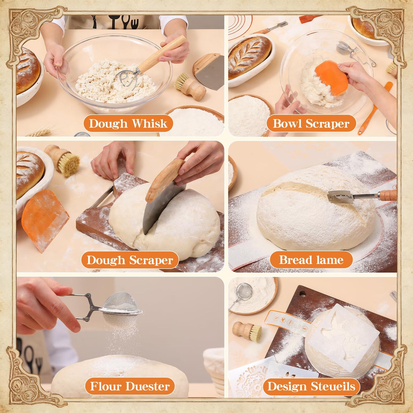 Sourdough Starter Kit for Beginners – Complete Sourdough Kit with Banneton Basket, Bread Lame with Blades, Starter Jar, Bread Stencil, Dough Scraper & Recipe Guide – Sourdough Bread Making Kit