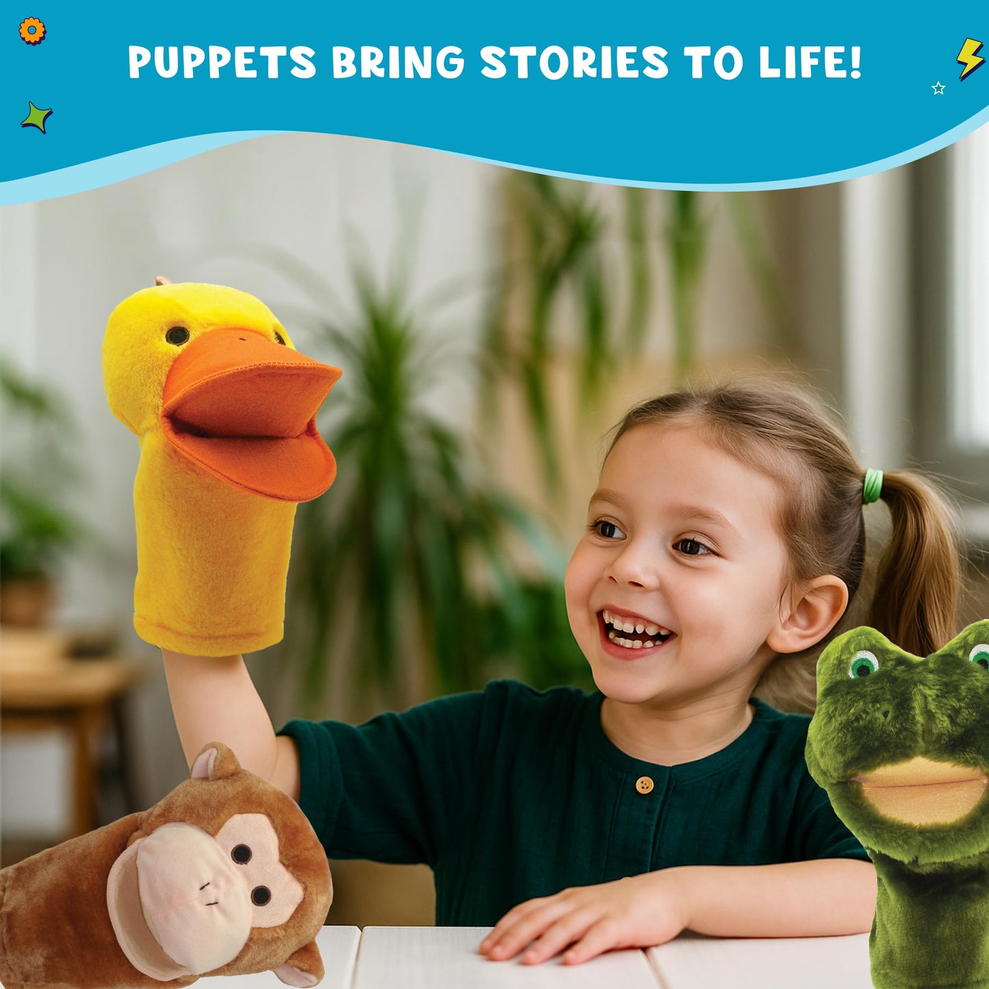 Get Ready Kids BigMouth Animal Hand Puppets – Set of 10 Plush Toy for Toddlers 1-3 & Kids Ages 4-8 | Includes Monkey, Tiger, Pig, Lion, Cow & More | Soft Animal Puppets for Learning & Fun