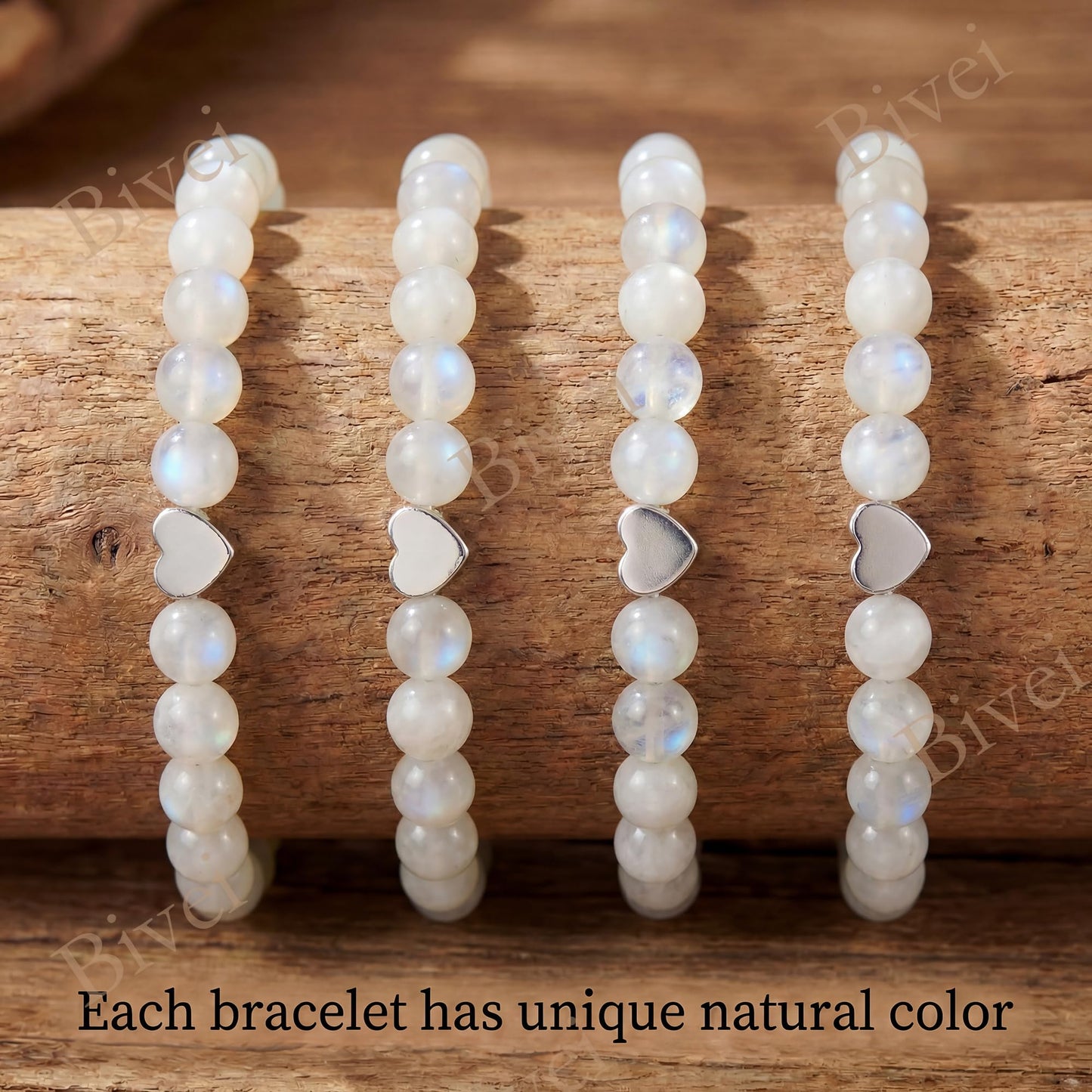 Bivei 6mm Moonstone Crystal Stretch Bracelets for Women, Handmade Natural Stone Beaded Bracelet, Yoga Protection Jewelry Gift