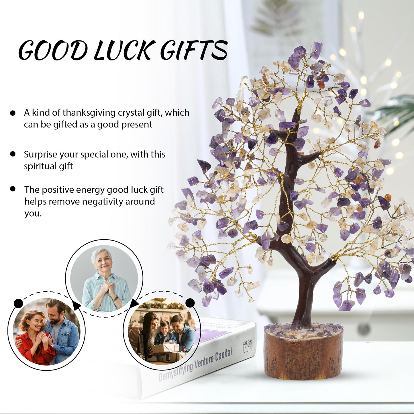 PYOR Amethyst Crystal Tree, Citrine Stone, Money Tree, Gifts for Women, Crystals, Room Decor Aesthetic, Meditation Accessories, Office Shelf Decor