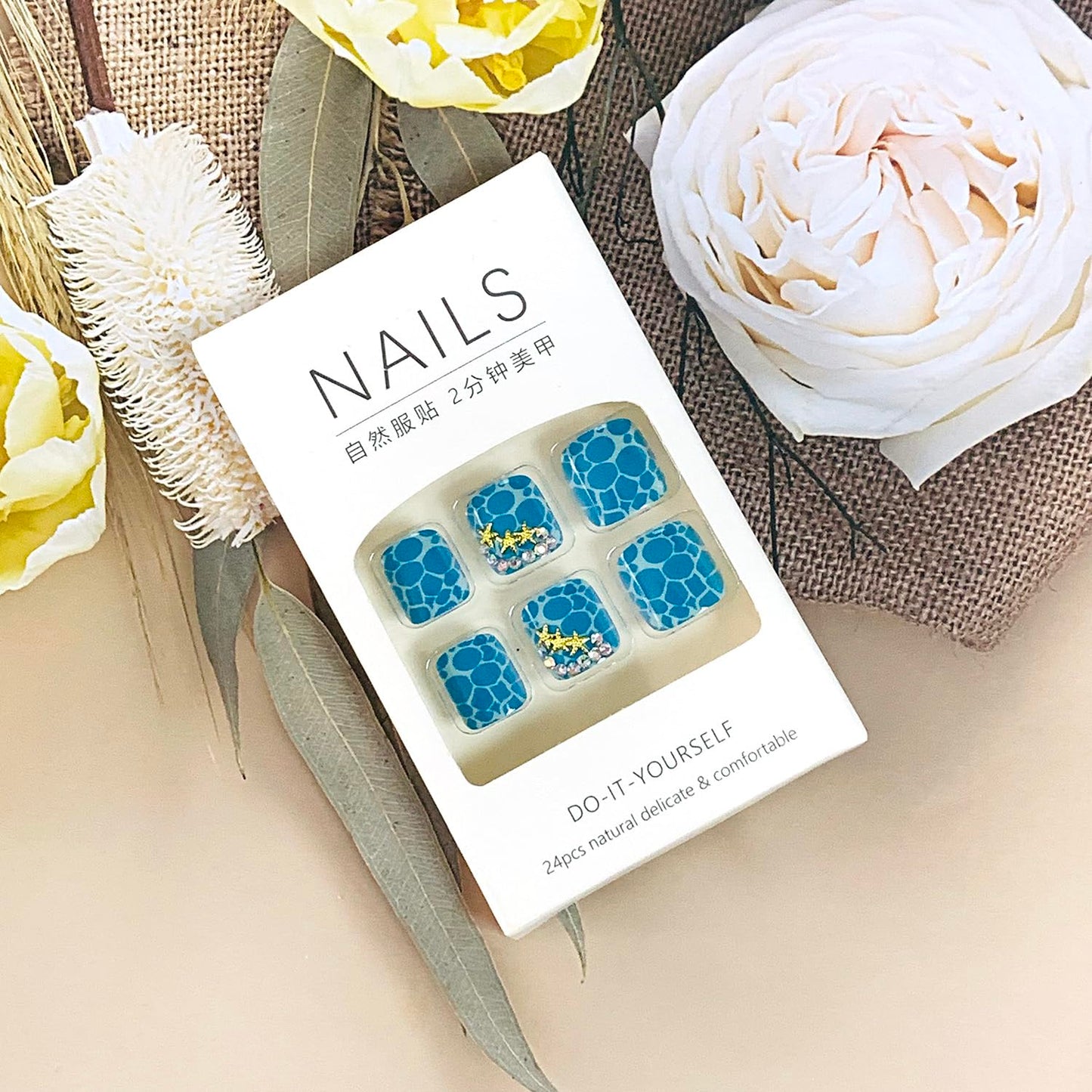 FIEONCIY Press on Toenails with Designs Acrylic Fake Nails for Toe Artificial False Nails with Charms Glue on Toe Nails for Spring Summer Stick on Toenails for Women Girls(F357)