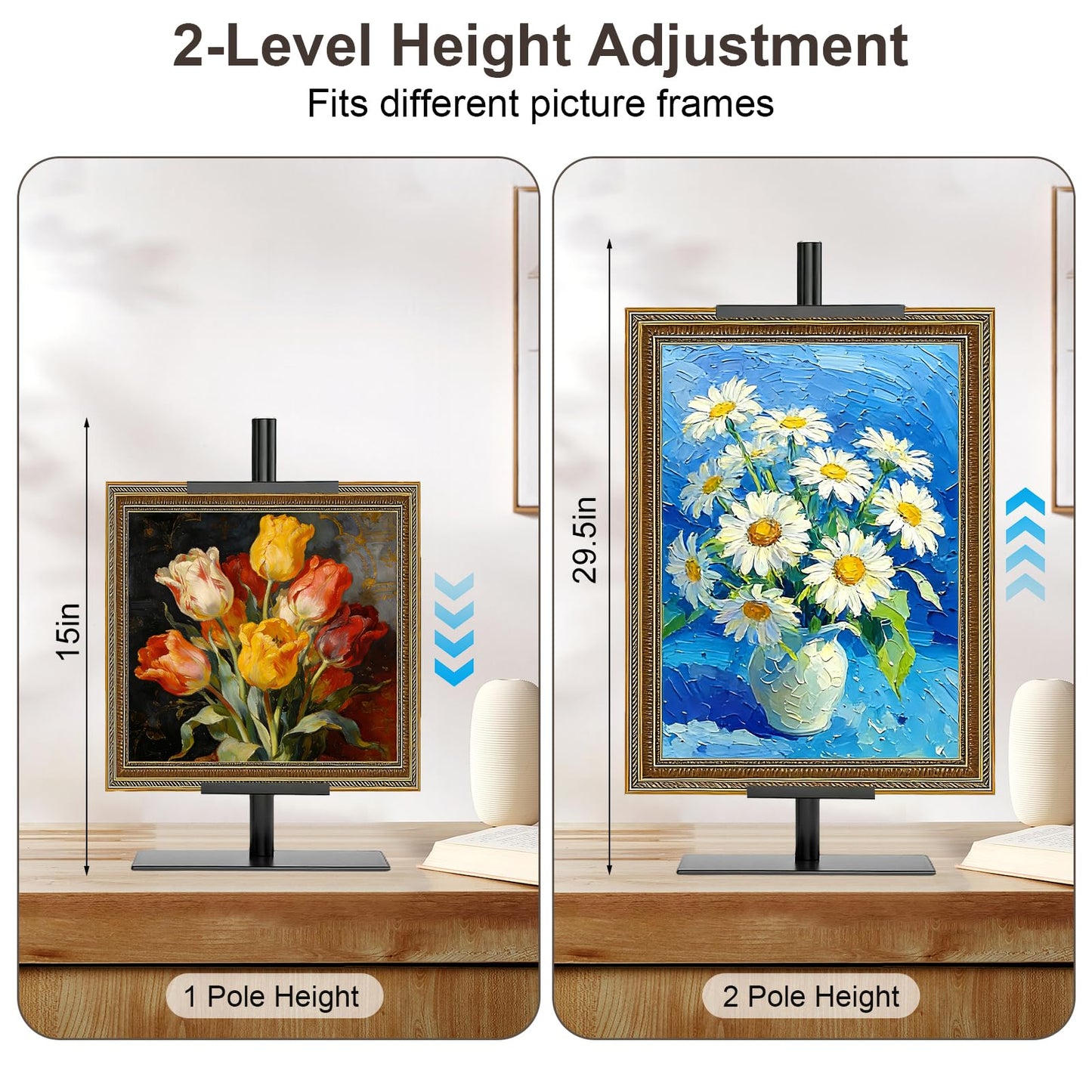 Risirica Adjustable Tabletop Picture Frame Stand,Heavy Metal Base Adjustable Size Table Easels for Display,Picture Frame Holder Art Display Stand,Art Poster Rack,for Home Office Galleries