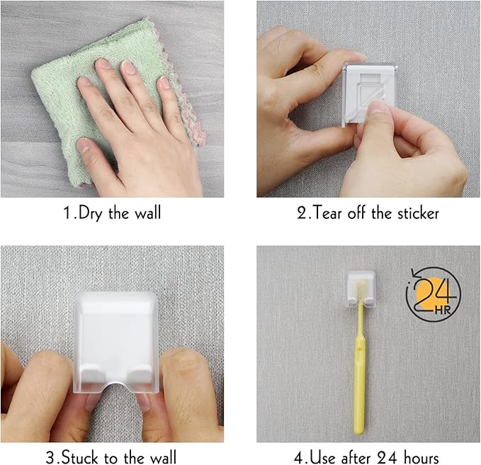 4 PCS Toothbrush Holder Wall Mounted with Cover for Bathroom, Self Adhesive Toothbrush Storage Organizer for Shower, Mini Toothbrush Hanger Rack for Dorm, Cabinet